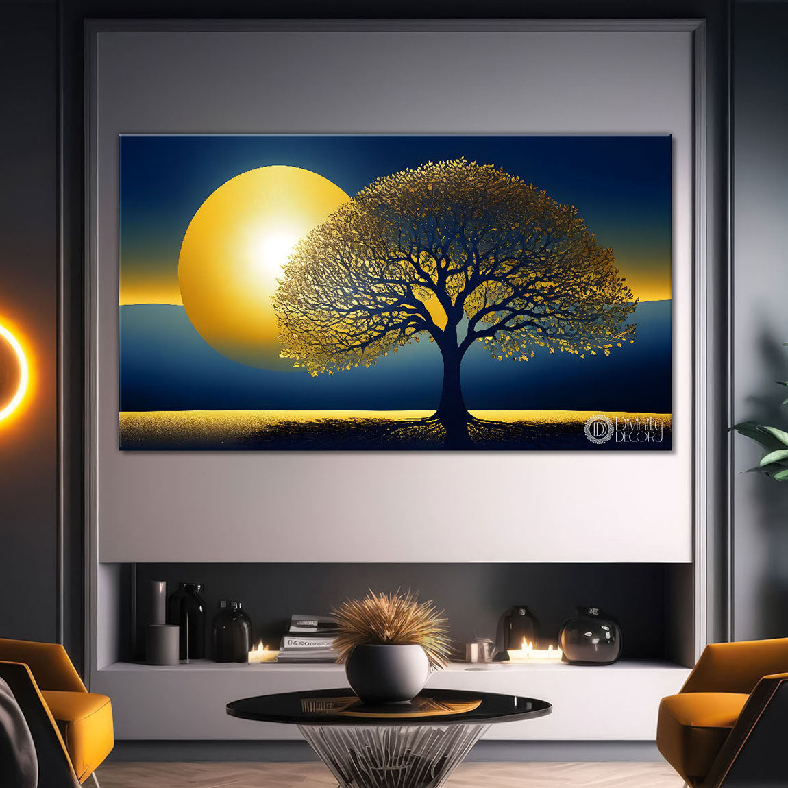 Tree with moon textured modern art- Design - Tree-271