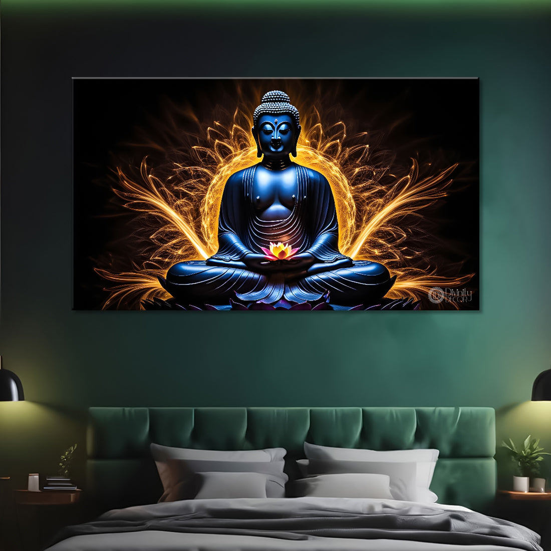 Buddha with dark and yellow textured background painting Canvas Wall Painting - Buddha-272