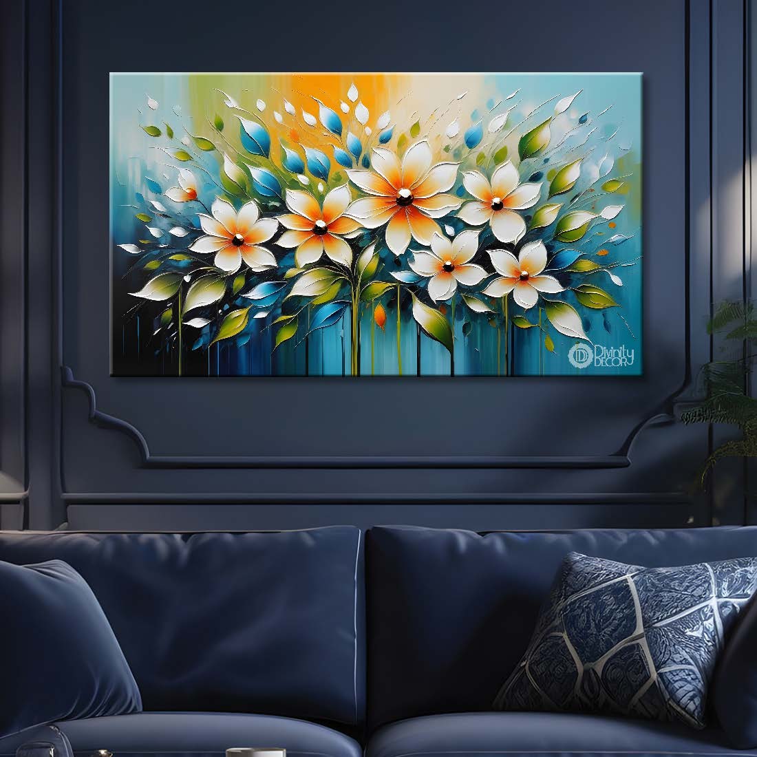 White flowers in the blue background- Flower-274