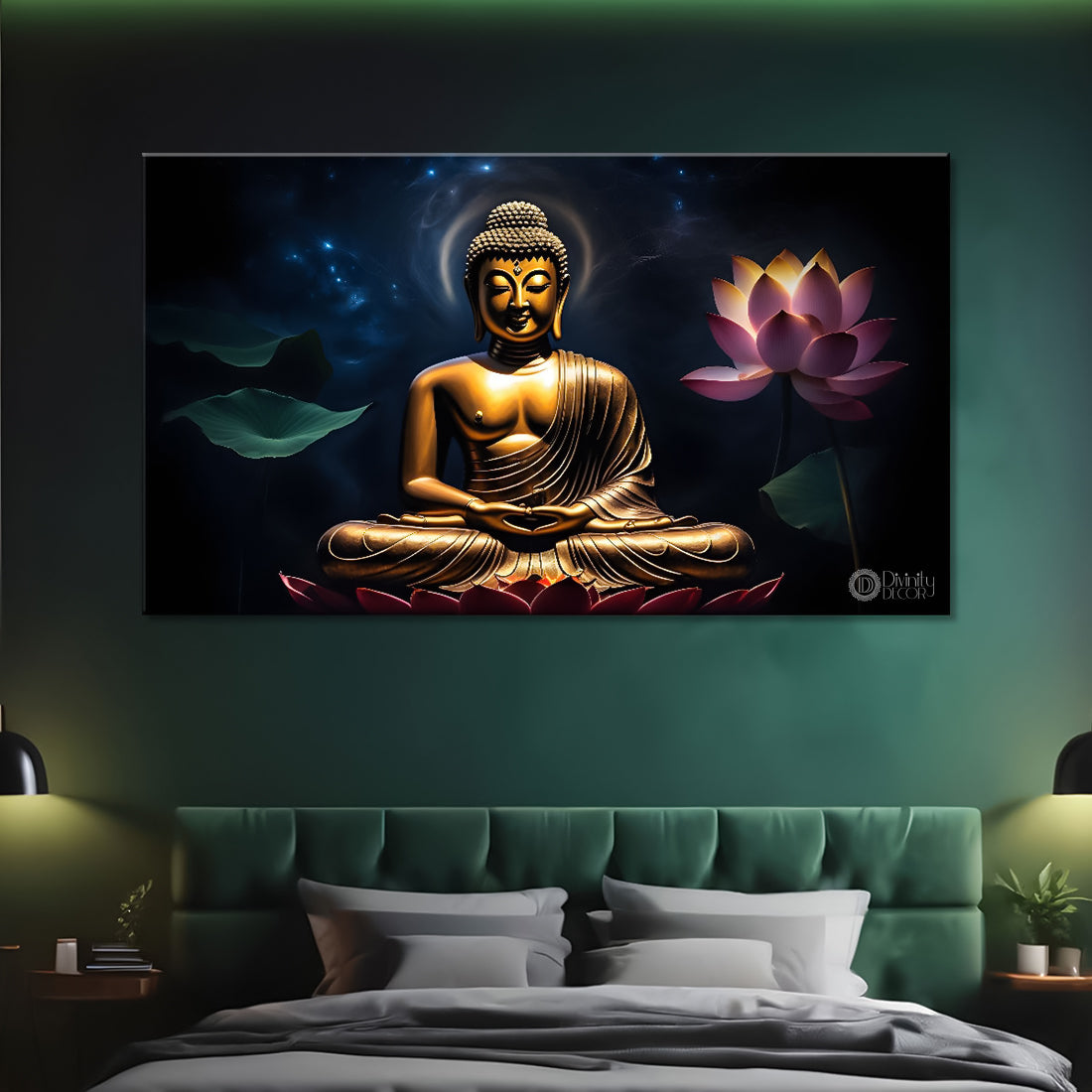 Buddha with dark and green textured background painting Canvas Wall Painting - Buddha-276