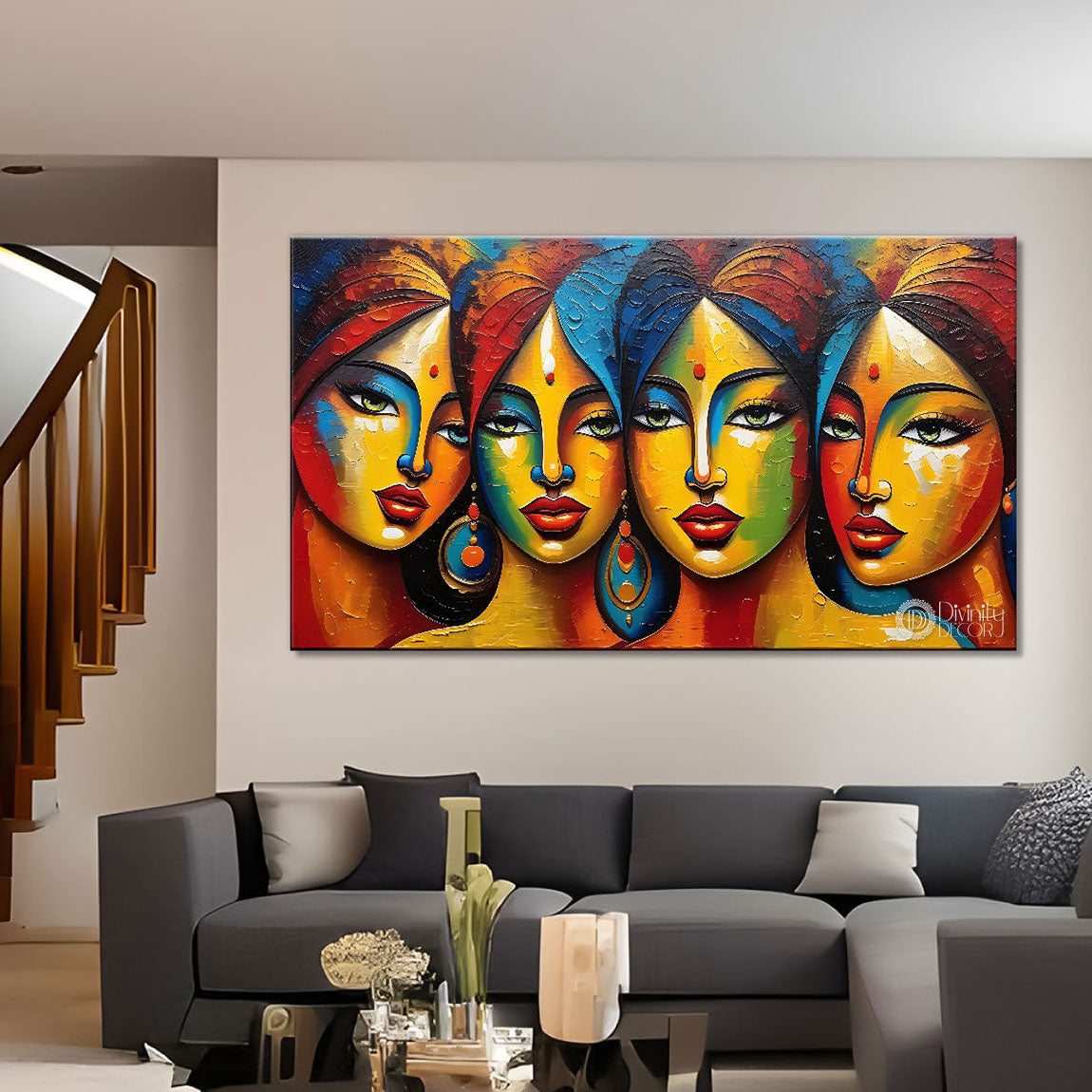 Multiple face colorful textured art Canvas Painting - Design - Modern-L-276
