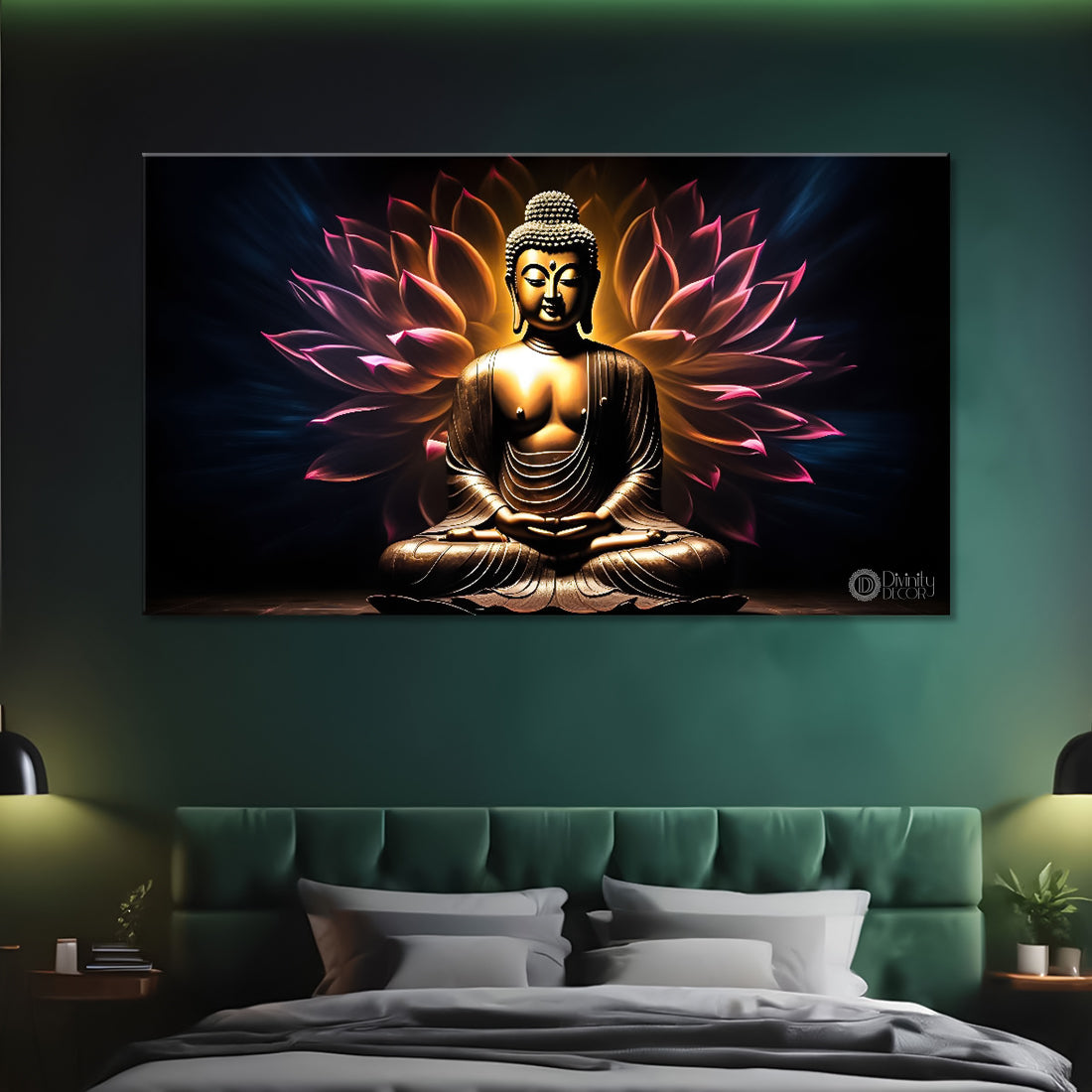 Buddha with dark and yellow textured background painting Canvas Wall Painting - Buddha-277