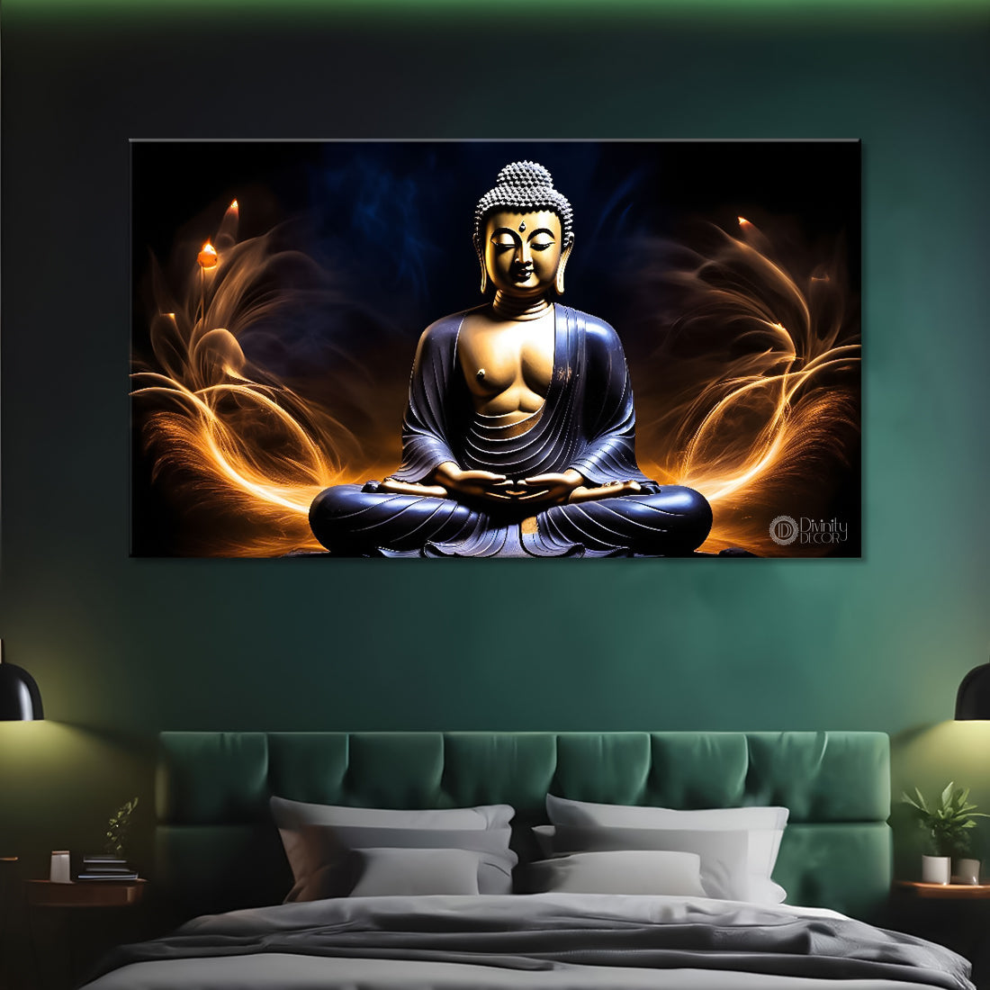 Buddha with dark and yellow textured background painting Canvas Wall Painting - Buddha-278