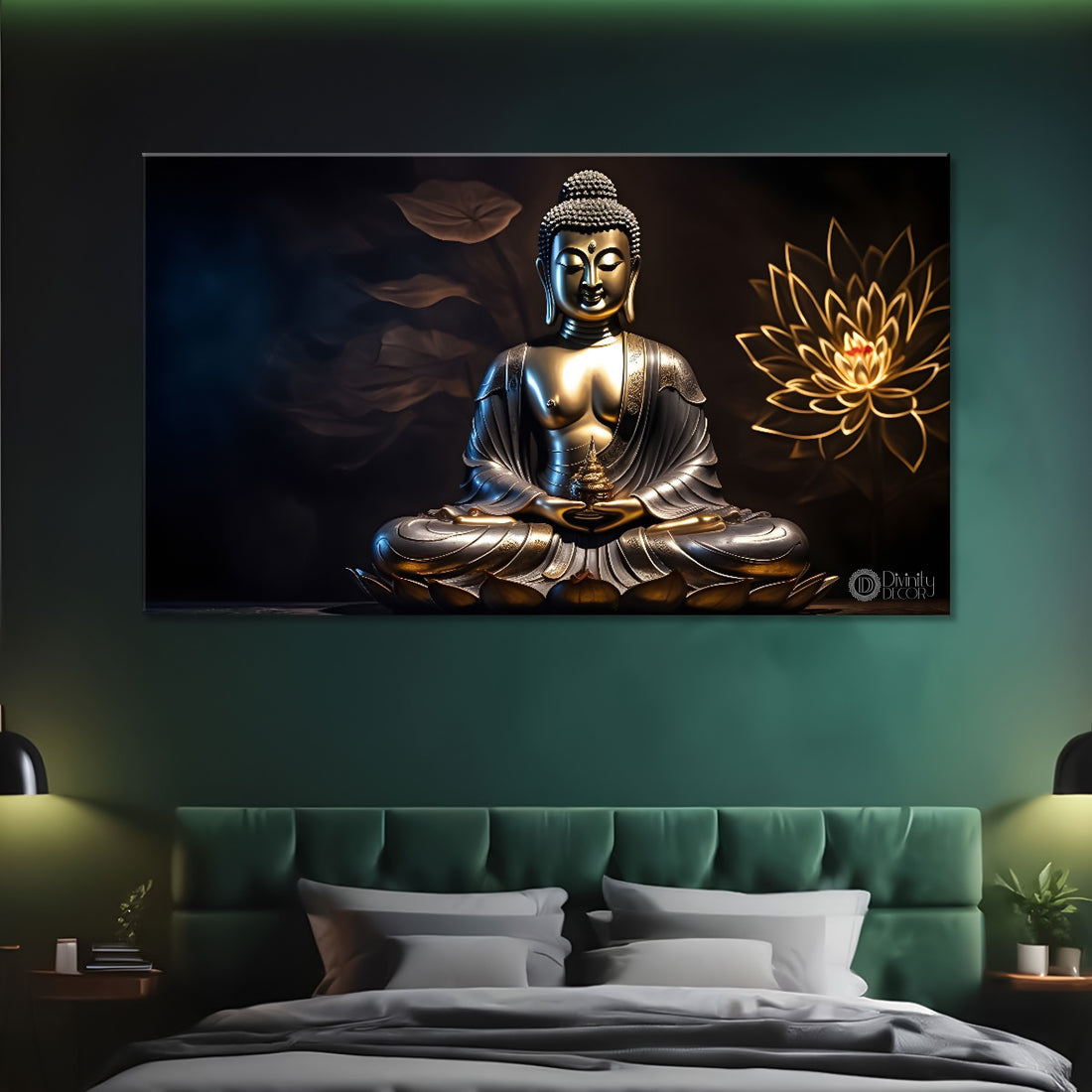 Buddha with dark and yellow textured background painting Canvas Wall Painting - Buddha-279