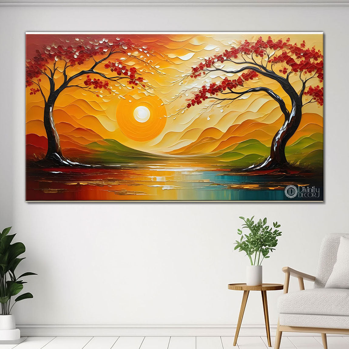 Trees with sunrise painting Canvas Painting - Nature Art -279