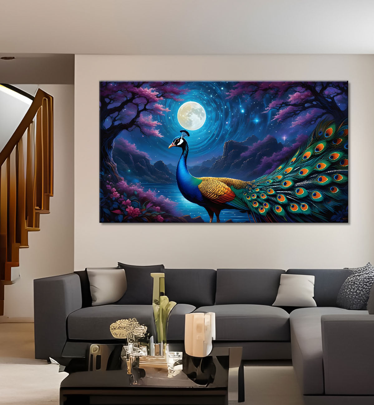 Peacock in the night modern art Canvas Painting - Design - Peacock-27