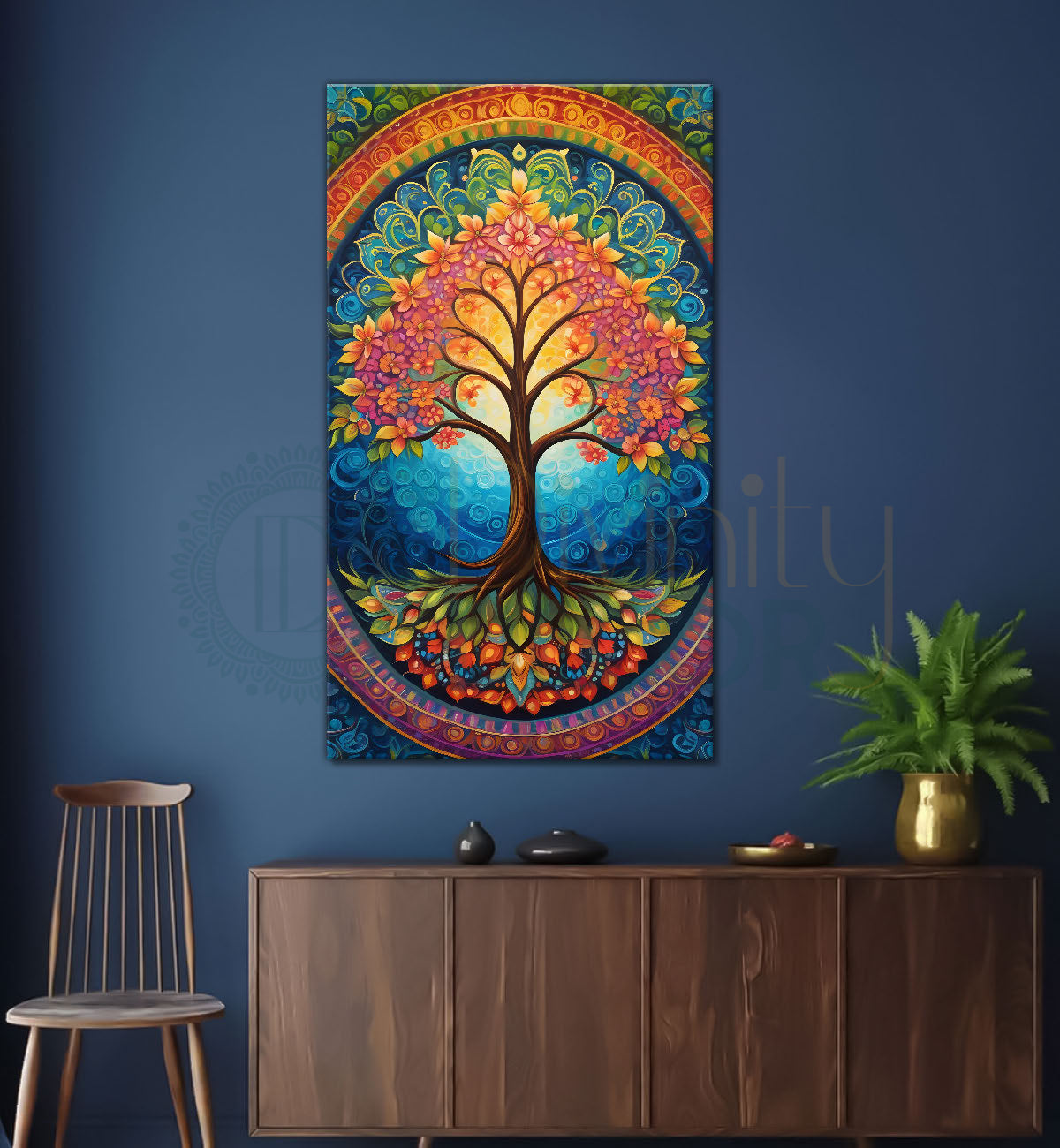 Tree with colourful flowers in bright background textured modern art Canvas painting - Tree-V-27