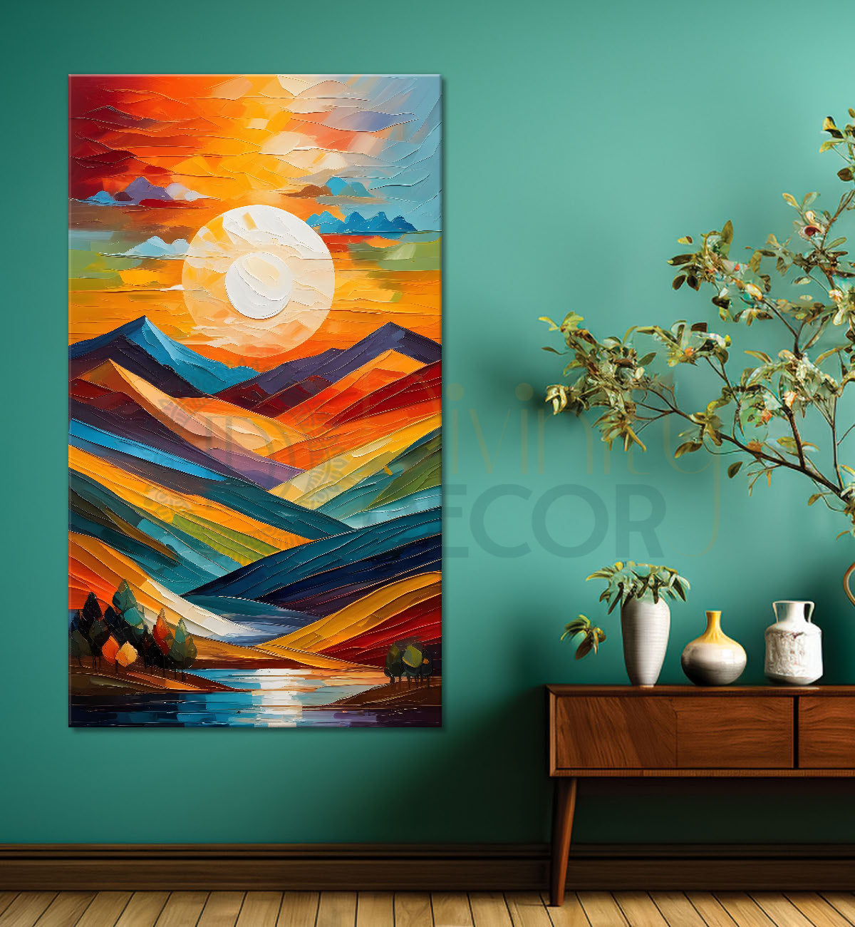 Colourful texutred modern art painting off mountains with sunset Canvas Painting - Design - Modern-V-27