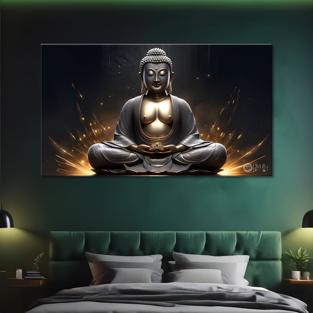 Buddha with dark and yellow textured background painting Canvas Wall Painting - Buddha-280