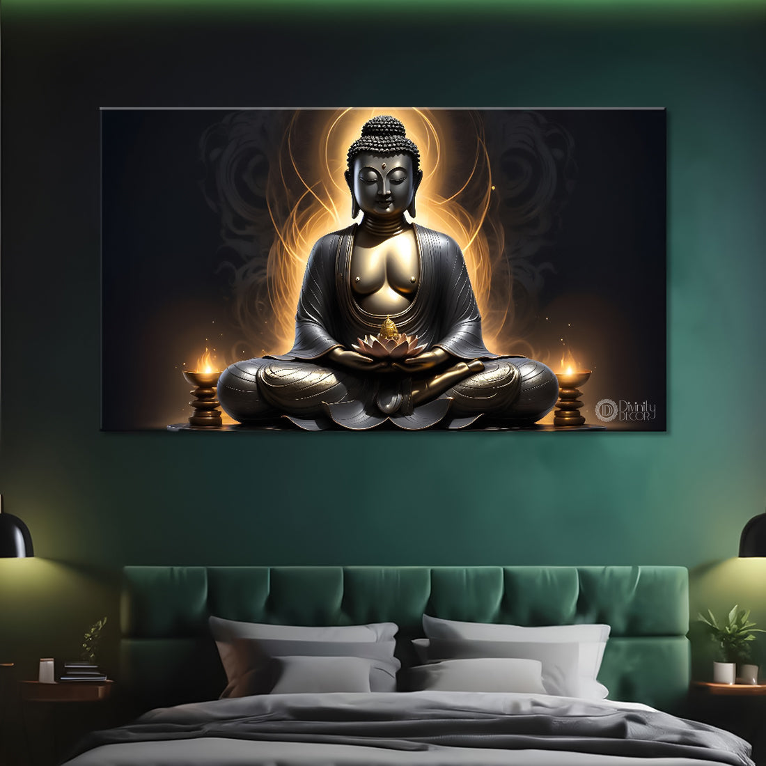 Buddha with dark and yellow textured background painting Canvas Wall Painting - Buddha-281