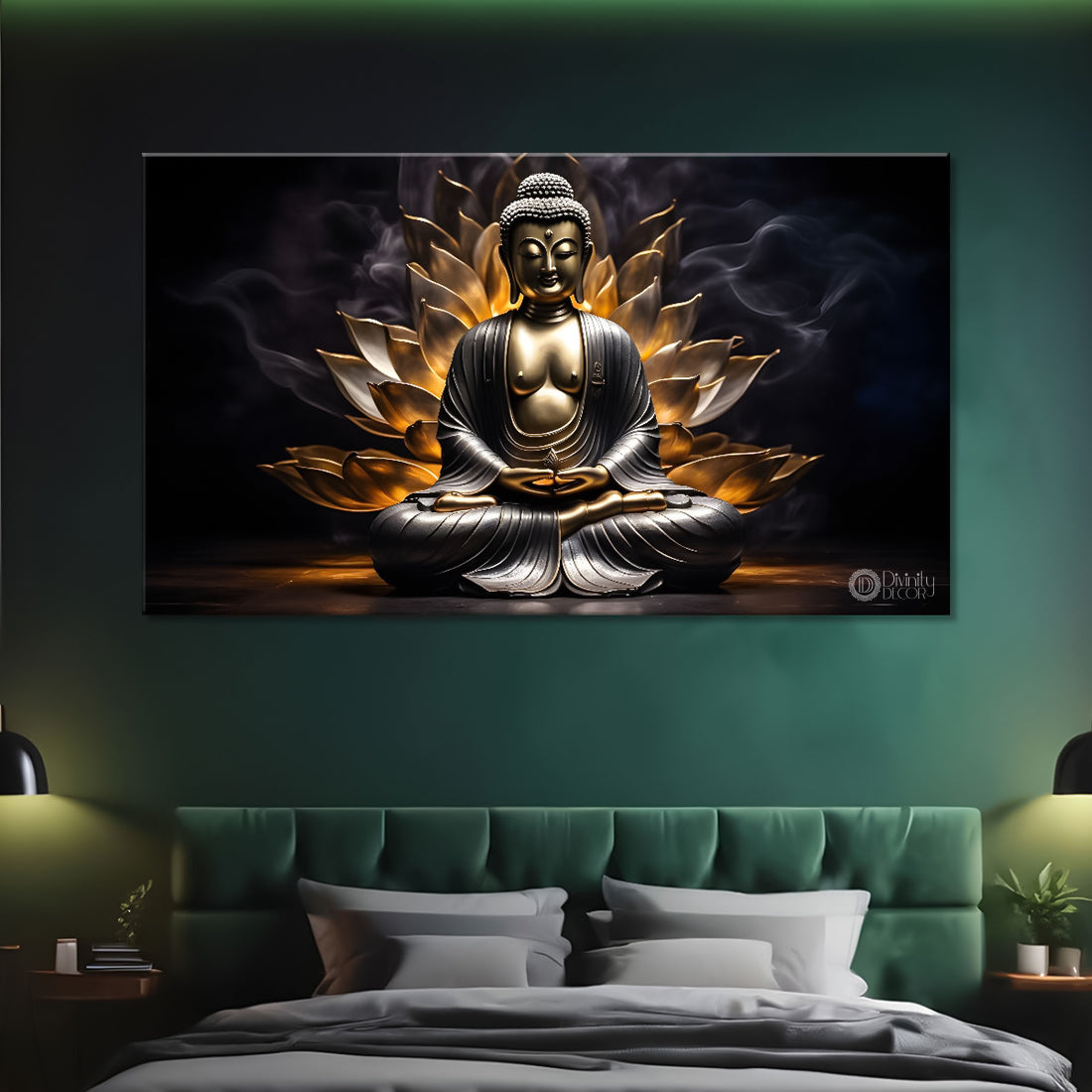 Buddha with dark and yellow textured background painting Canvas Wall Painting - Buddha-282