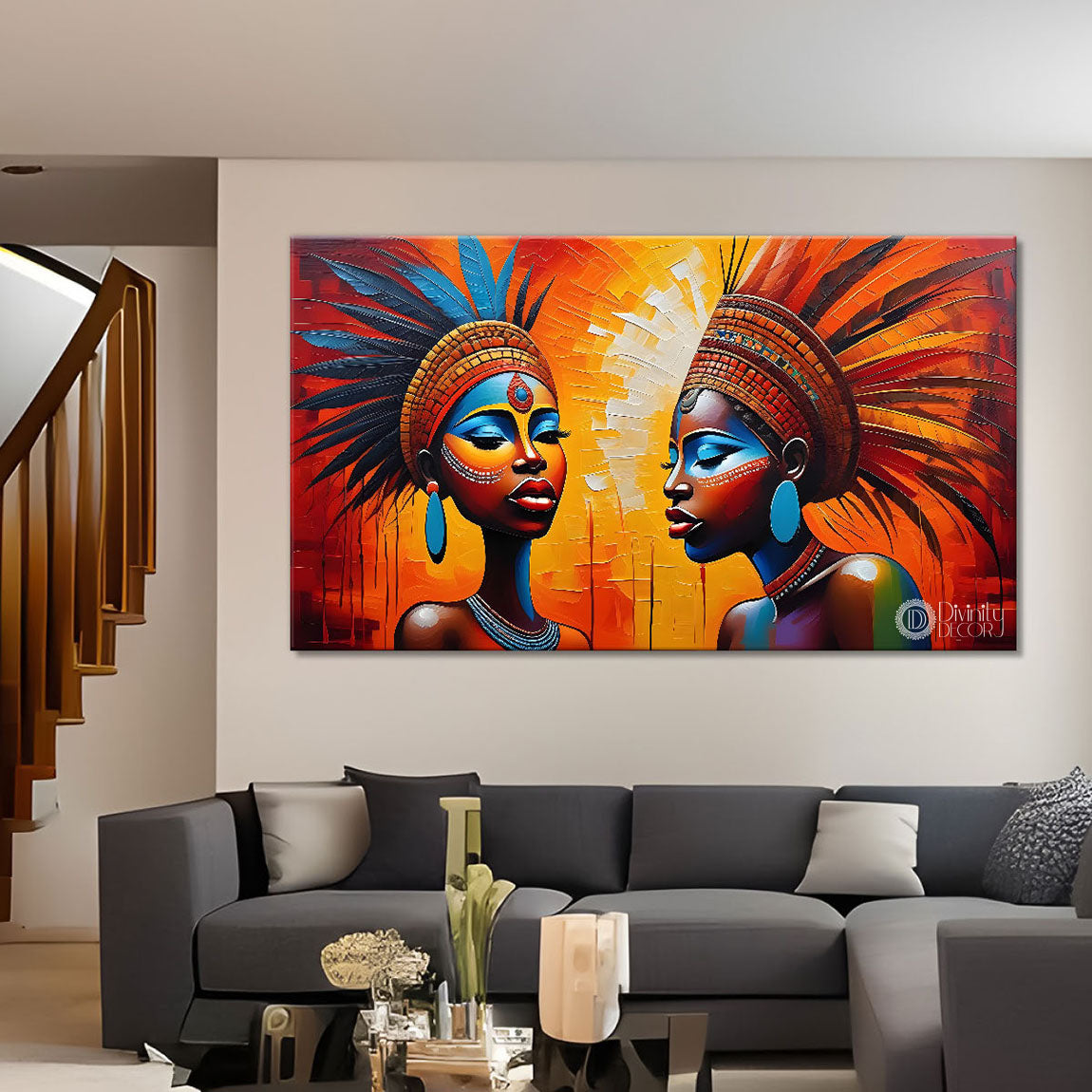 Beautiful tribal women textured modern art Canvas Painting - Design - Modern-L-284