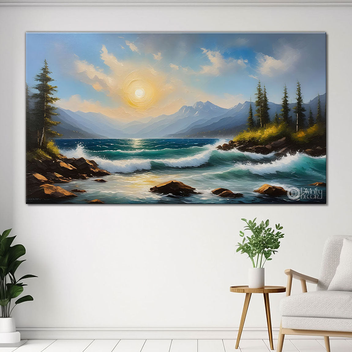 Mountains with trees painting Canvas Painting - Nature Art -284