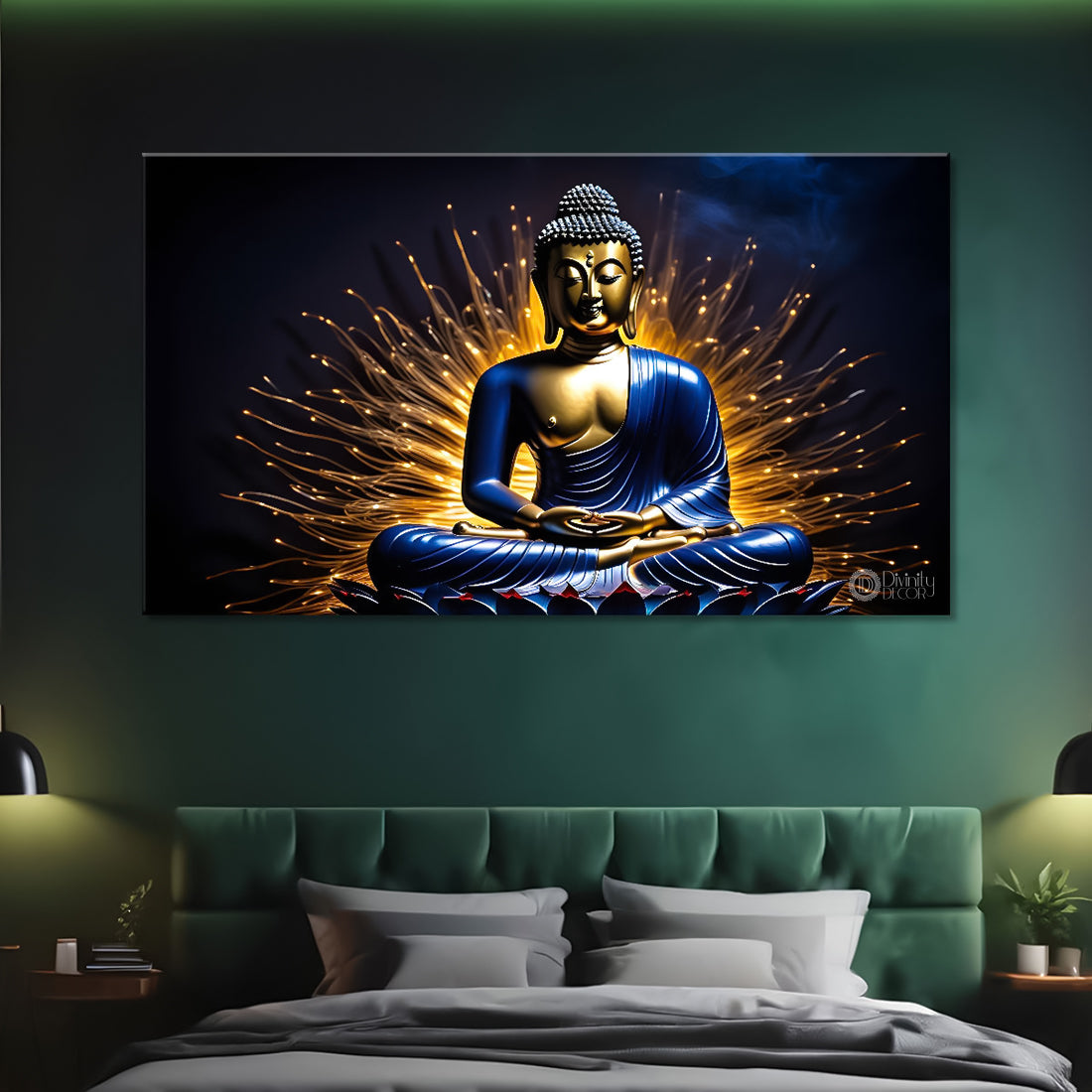 Buddha with dark and yellow textured background painting Canvas Wall Painting - Buddha-285