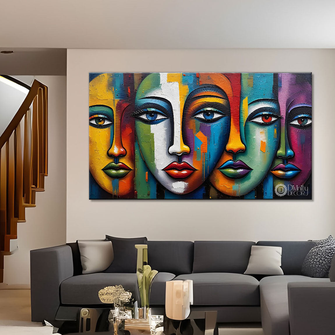 Multiple faces in textured modern art Canvas Painting - Design - Modern-L-285