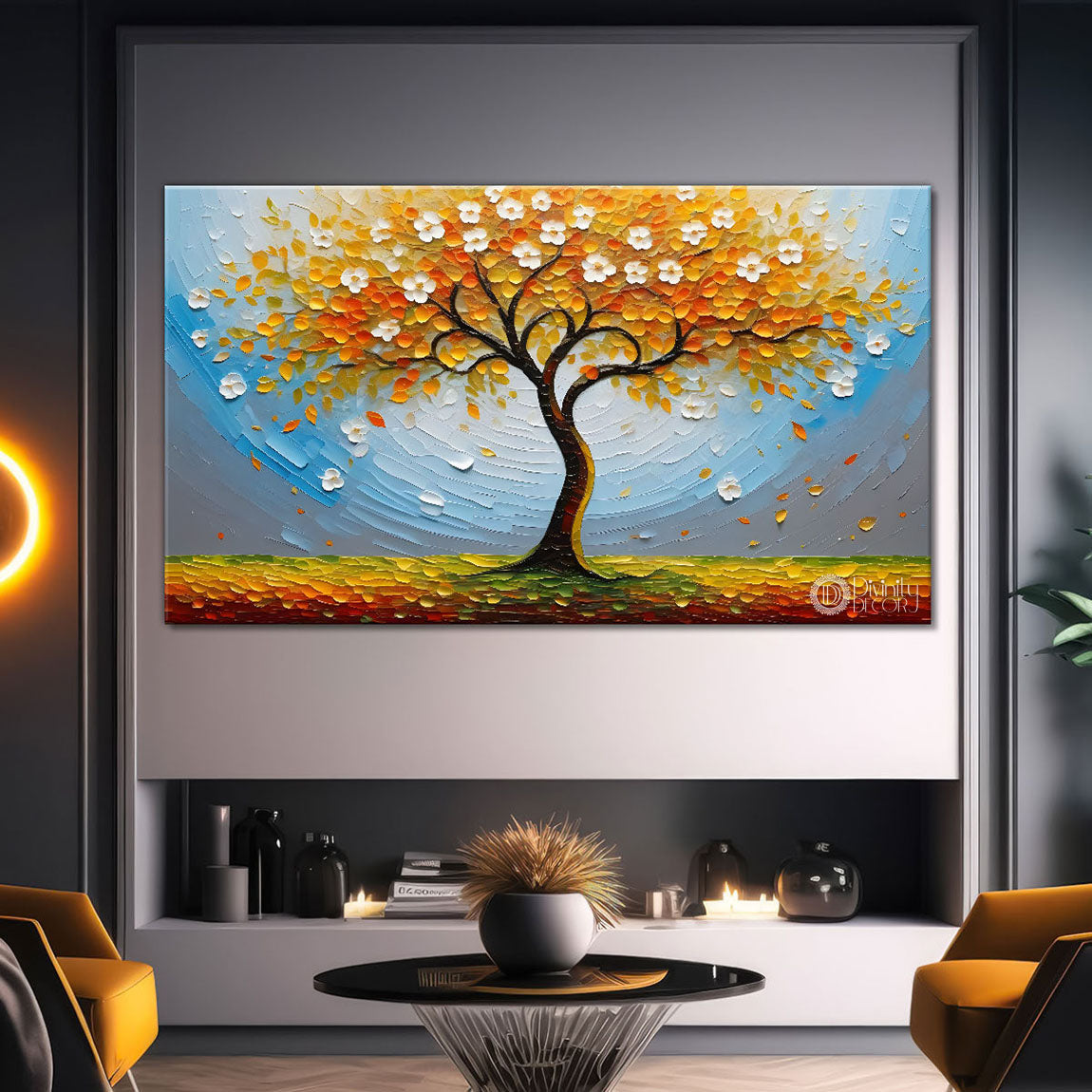 Orange tree in textured modern art- Design - Tree-285