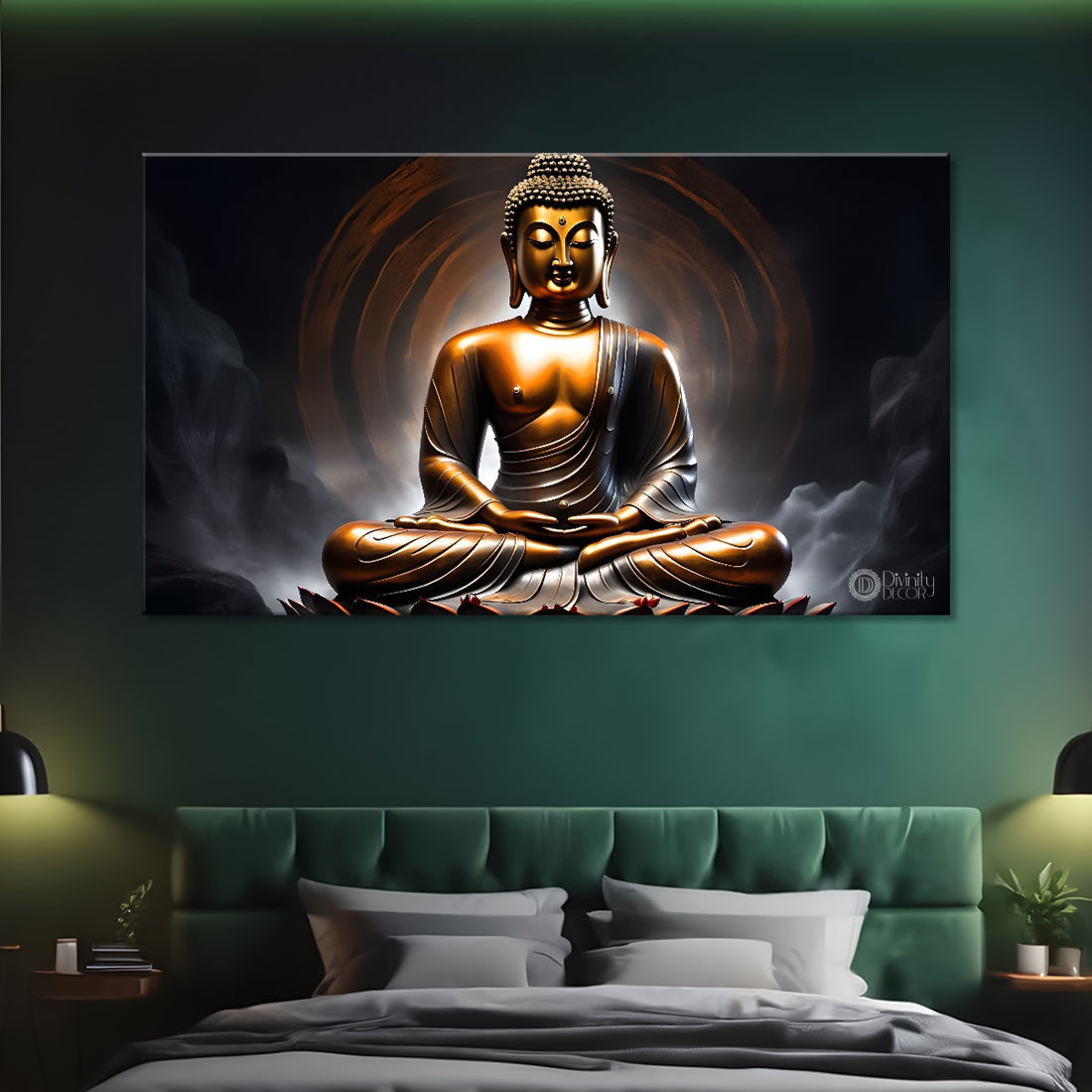 Golden buddha with dark textured background painting Canvas Wall Painting - Buddha-286