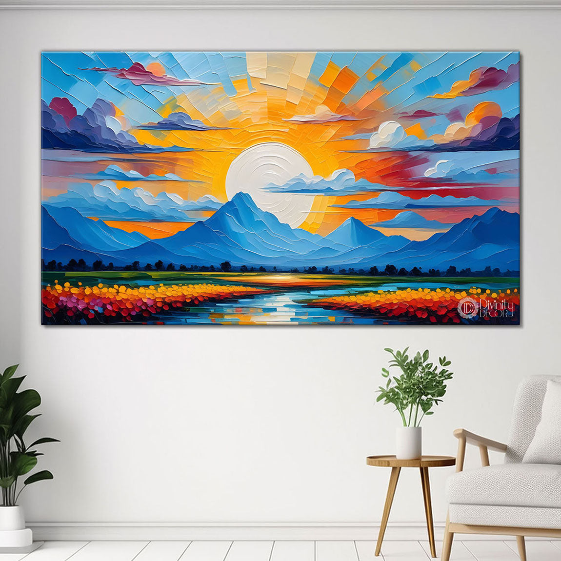 Mountains with lake and colorful painting Canvas Painting - Nature Art -286