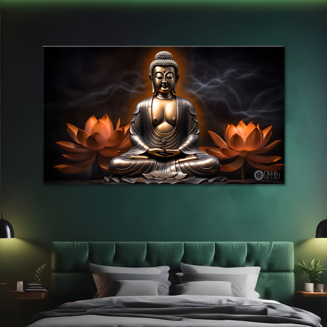 Golden buddha  with dark textured background painting Canvas Wall Painting - Buddha-287