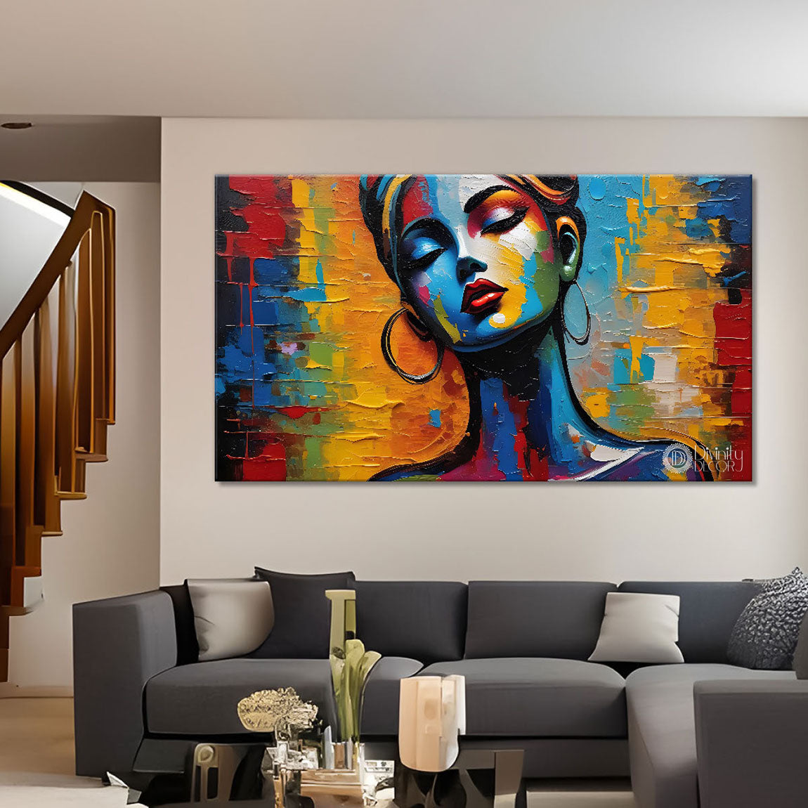 Beautiful lady textured modern art Canvas Painting - Design - Modern-L-287