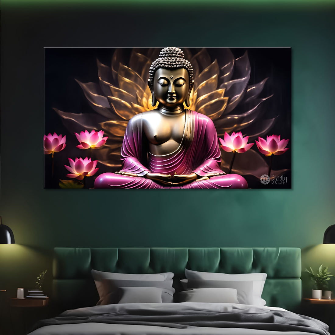 Buddha with dark and yellow textured background painting Canvas Wall Painting - Buddha-288