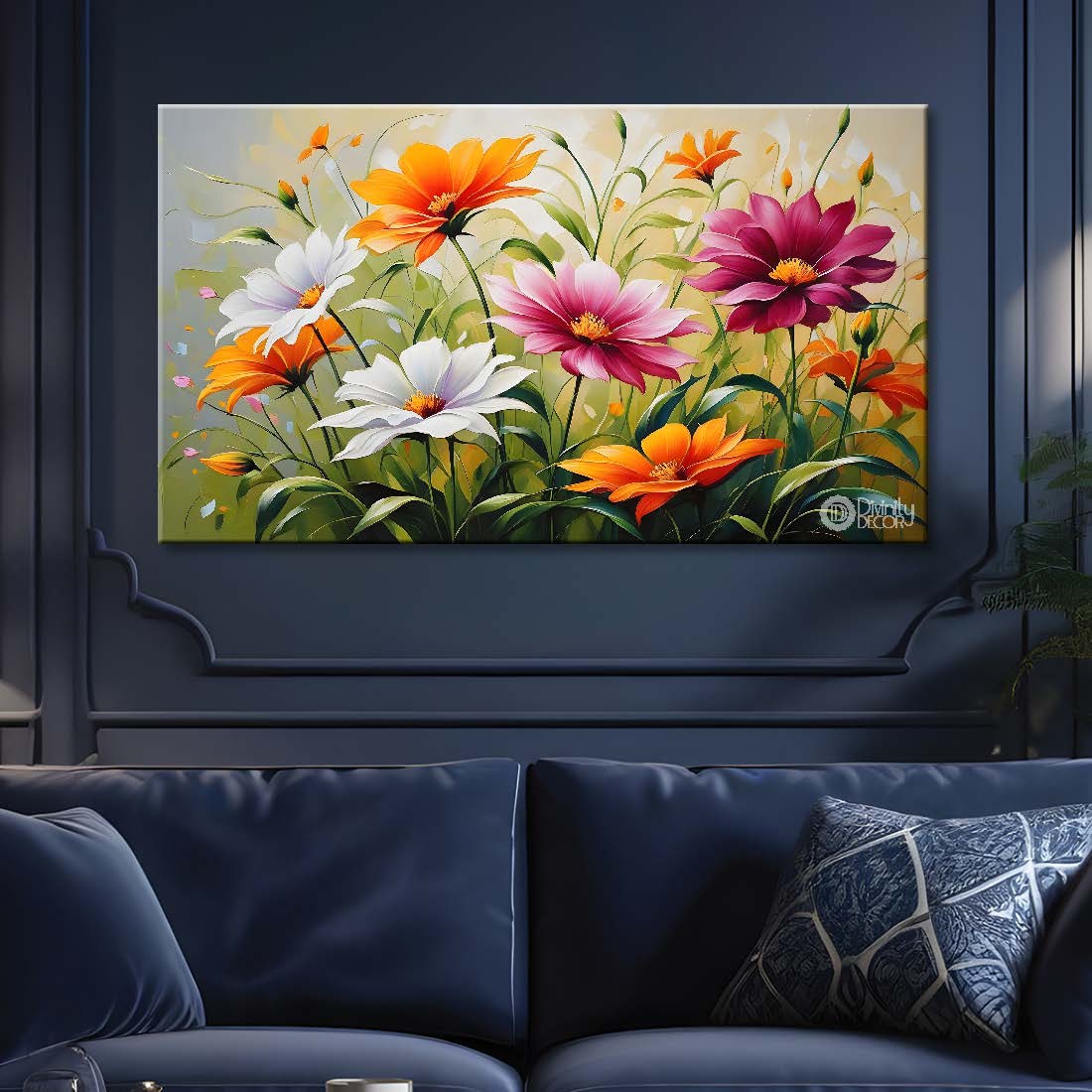 Colorful flowers in light background canvas painting- Flower-288