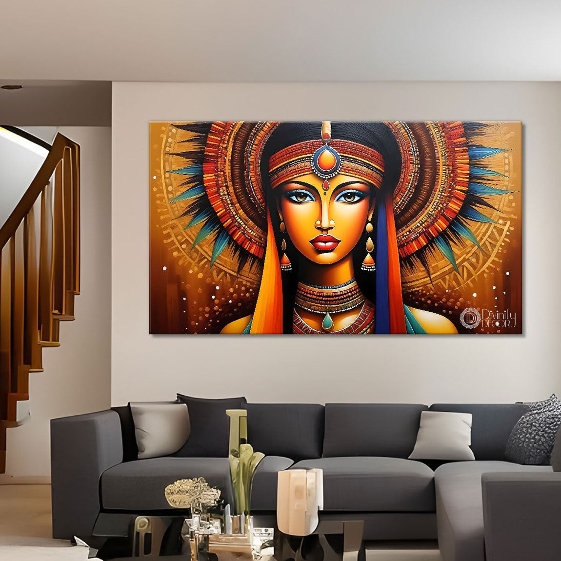 Tribal lady face modern art Canvas Painting - Design - Modern-L-288