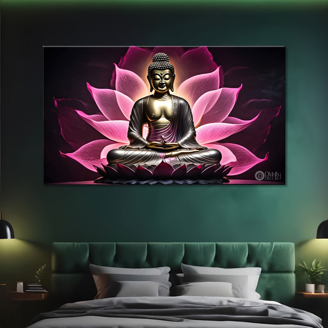Buddha with pink lotus textured background painting Canvas Wall Painting - Buddha-289