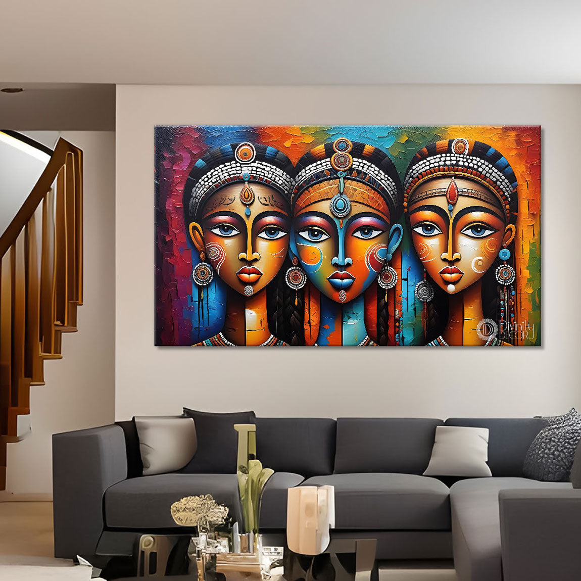 Beautiful tribal women textured modern art Canvas Painting - Design - Modern-L-289