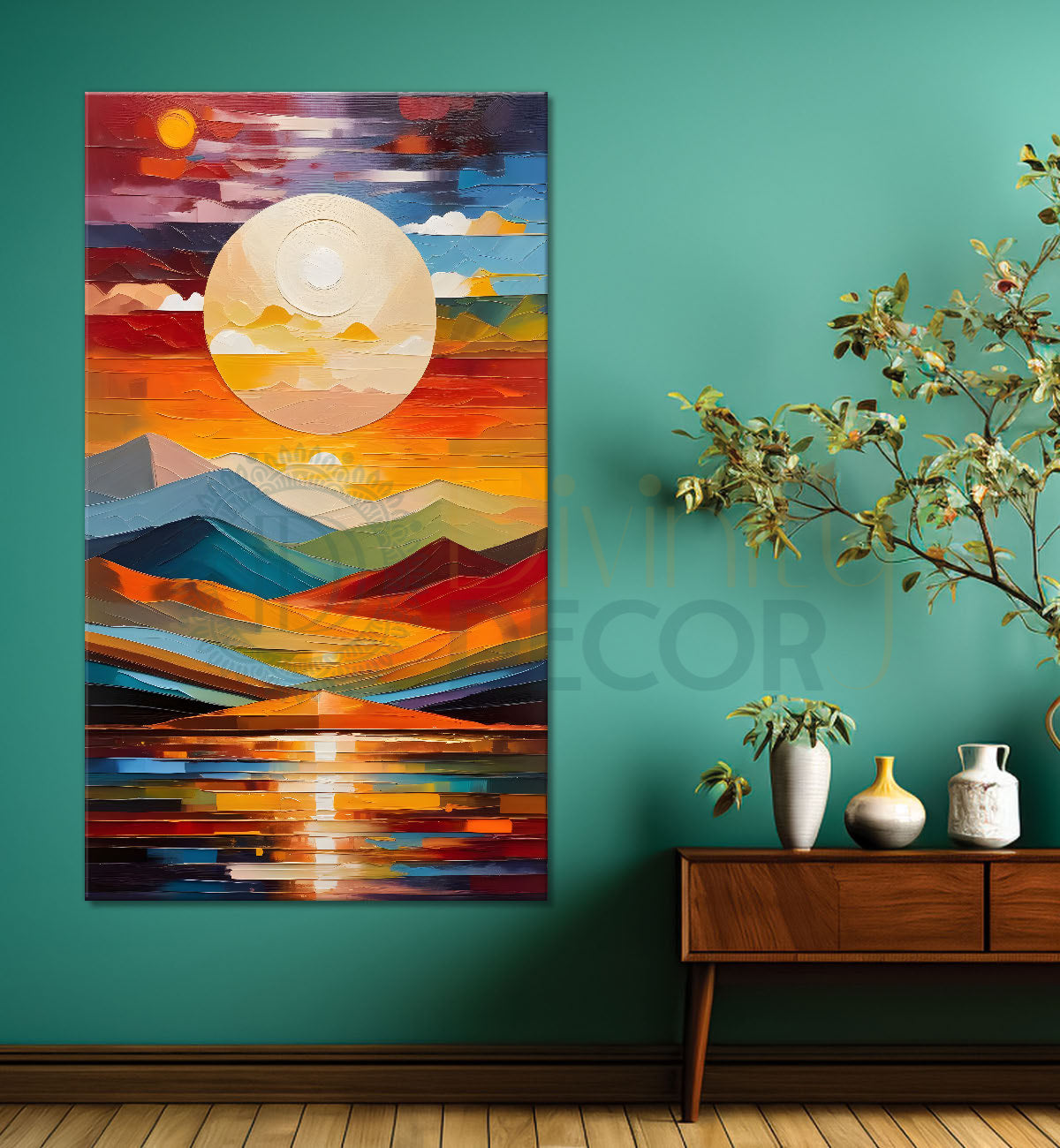 Colourful texutred modern art painting off mountains with sunset Canvas Painting - Design - Modern-V-28