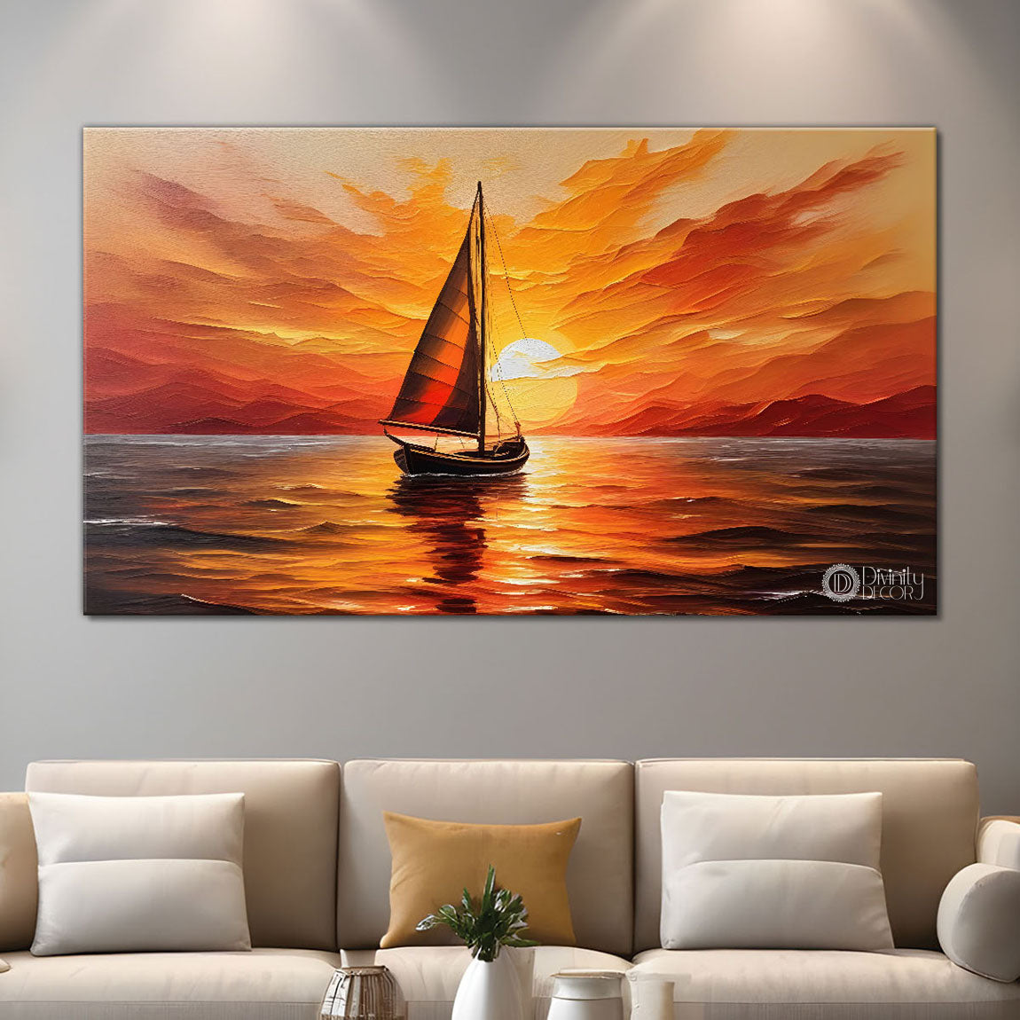 ARTCANVAS Yachts Sunset outlets Home Decor Square Canvas Art Print