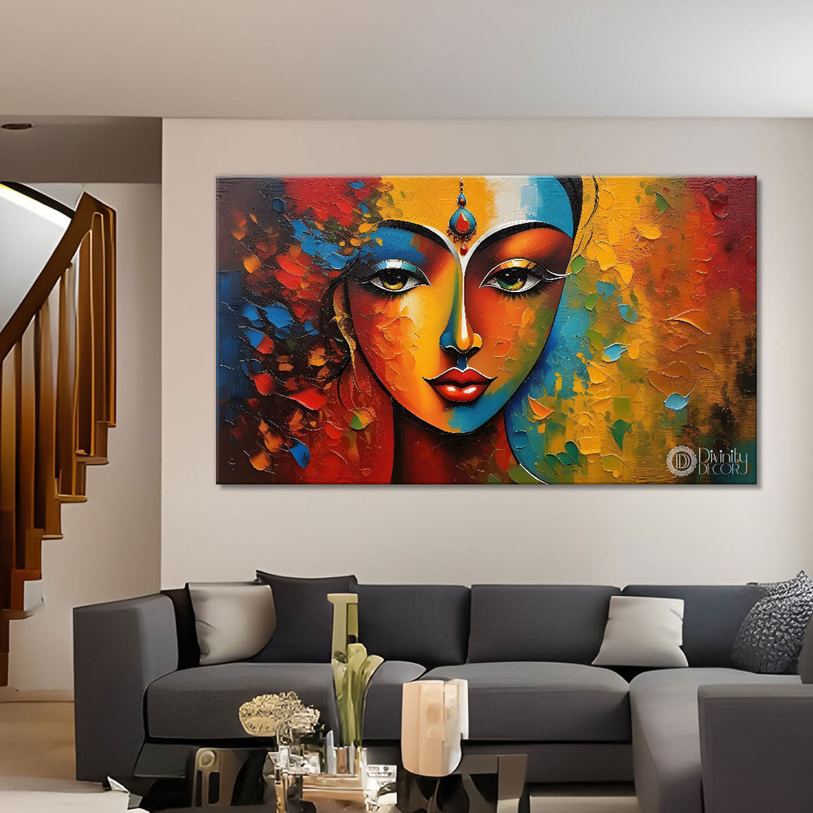 Beautiful woman with colorful background modern art Canvas Painting - Design - Modern-L-290