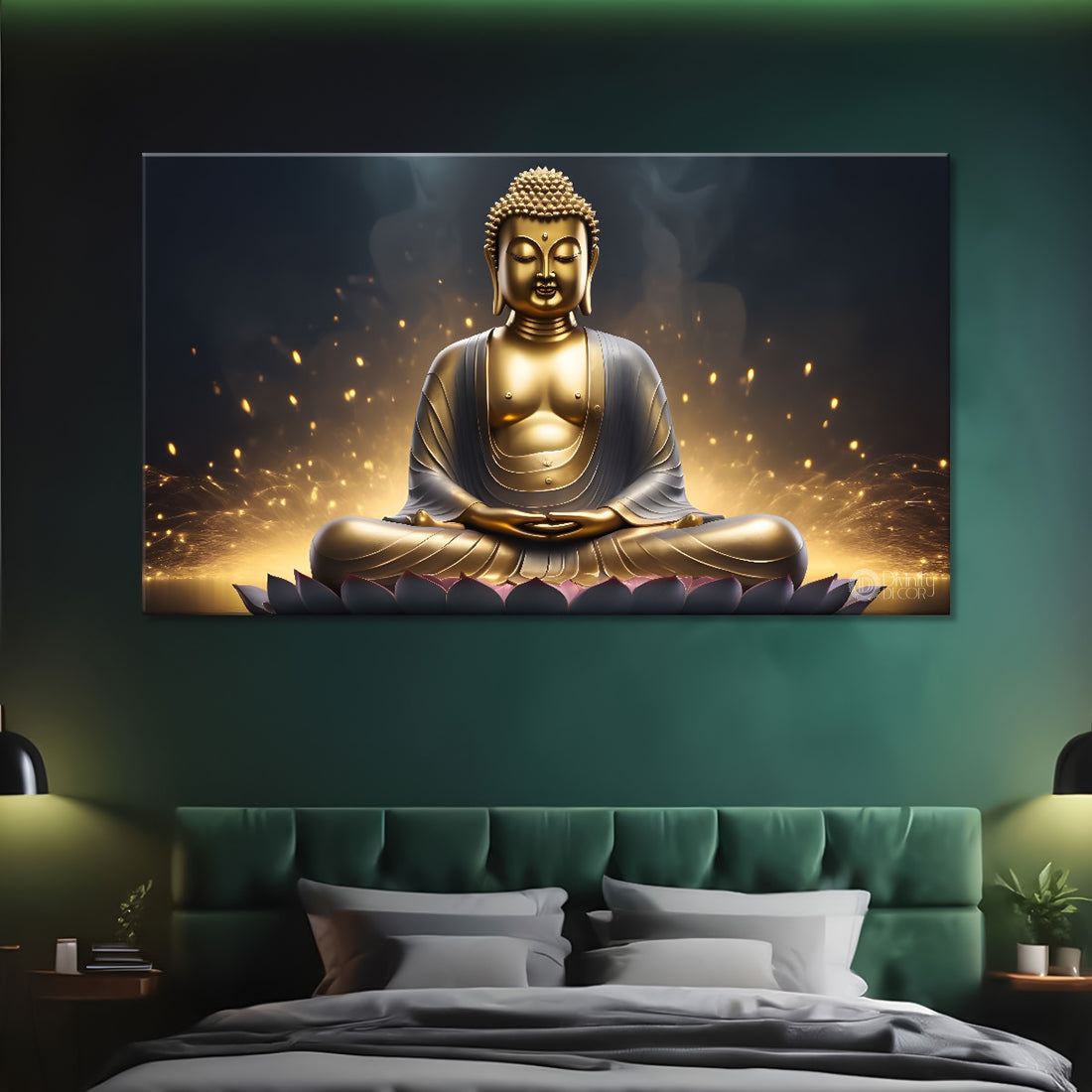 Buddha with dark and yellow textured background painting Canvas Wall Painting - Buddha-291