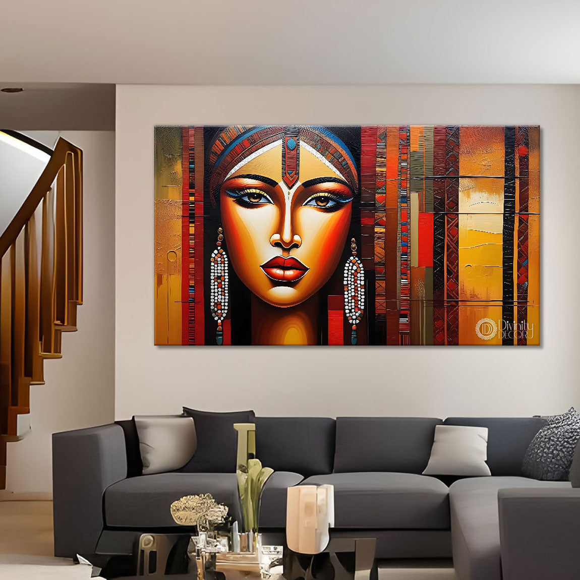 Tribal lady face modern art Canvas Painting - Design - Modern-L-291