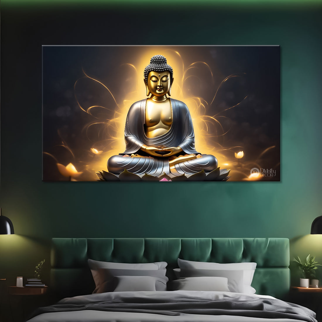 Buddha with dark and yellow textured background painting Canvas Wall Painting - Buddha-292