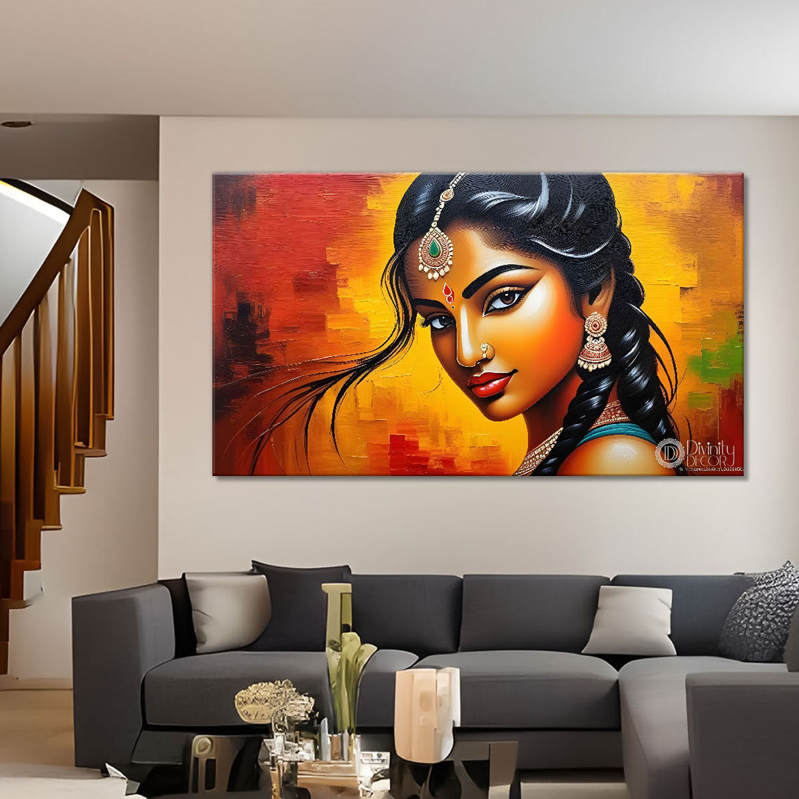 Beautiful lady textured modern art Canvas Painting - Design - Modern-L-292