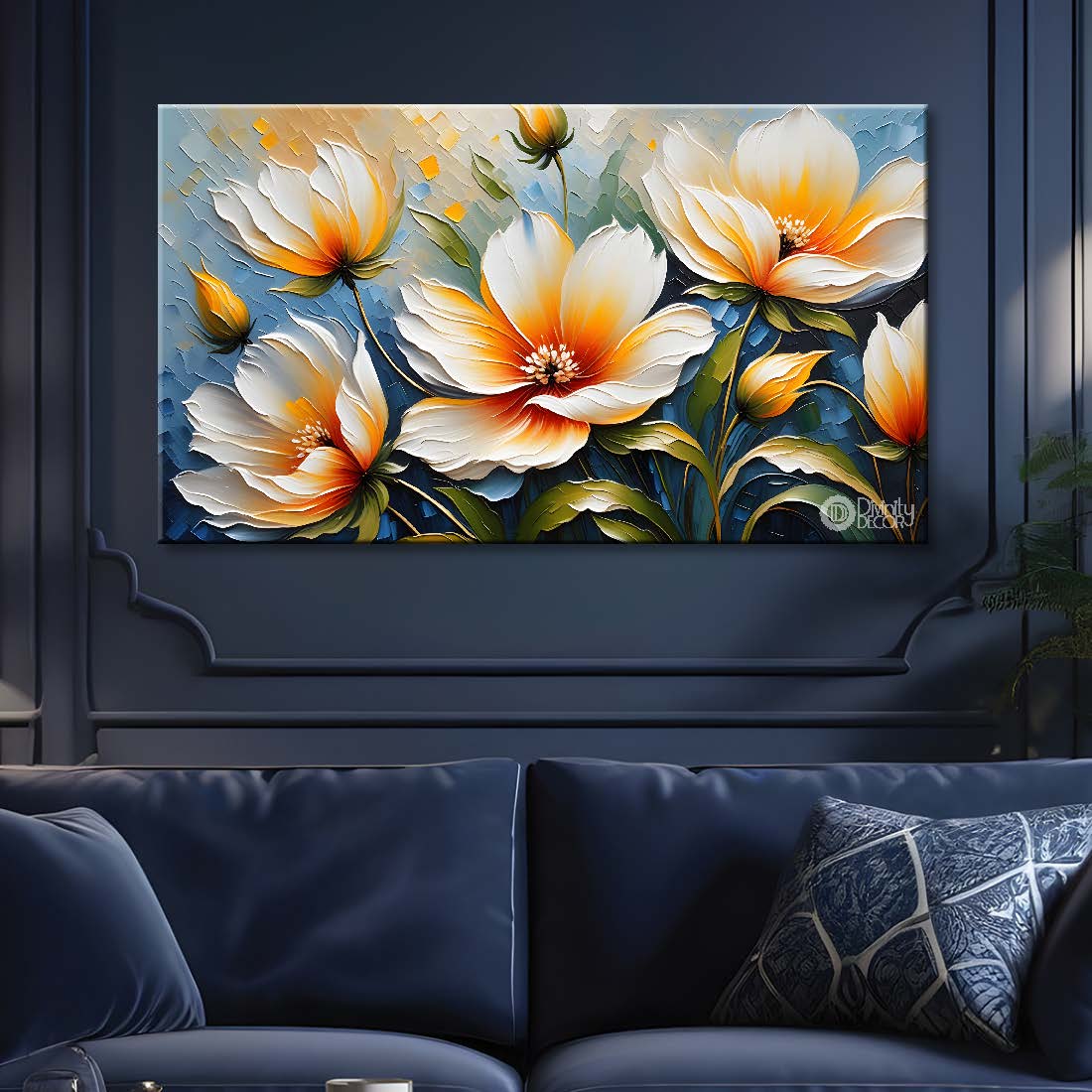 White flowers in light background canvas painting- Flower-292