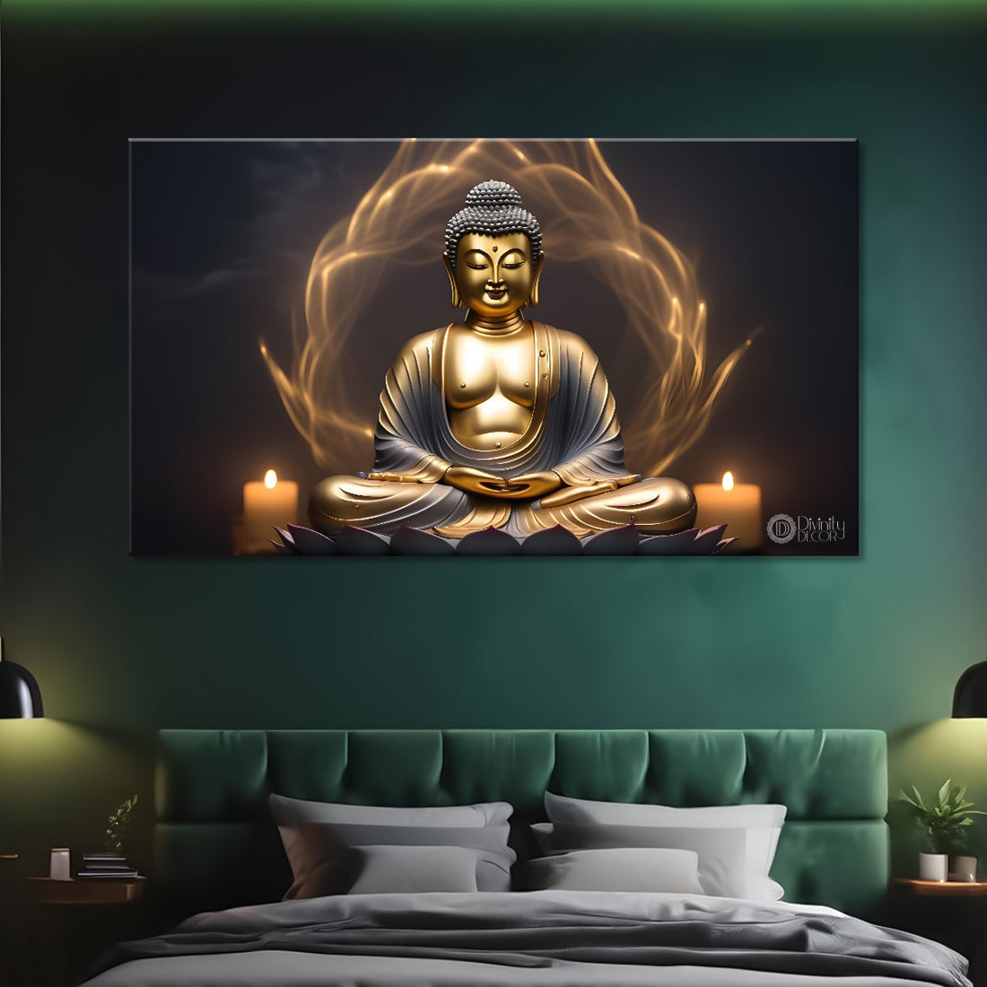 Buddha with dark and yellow textured background painting Canvas Wall Painting - Buddha-293