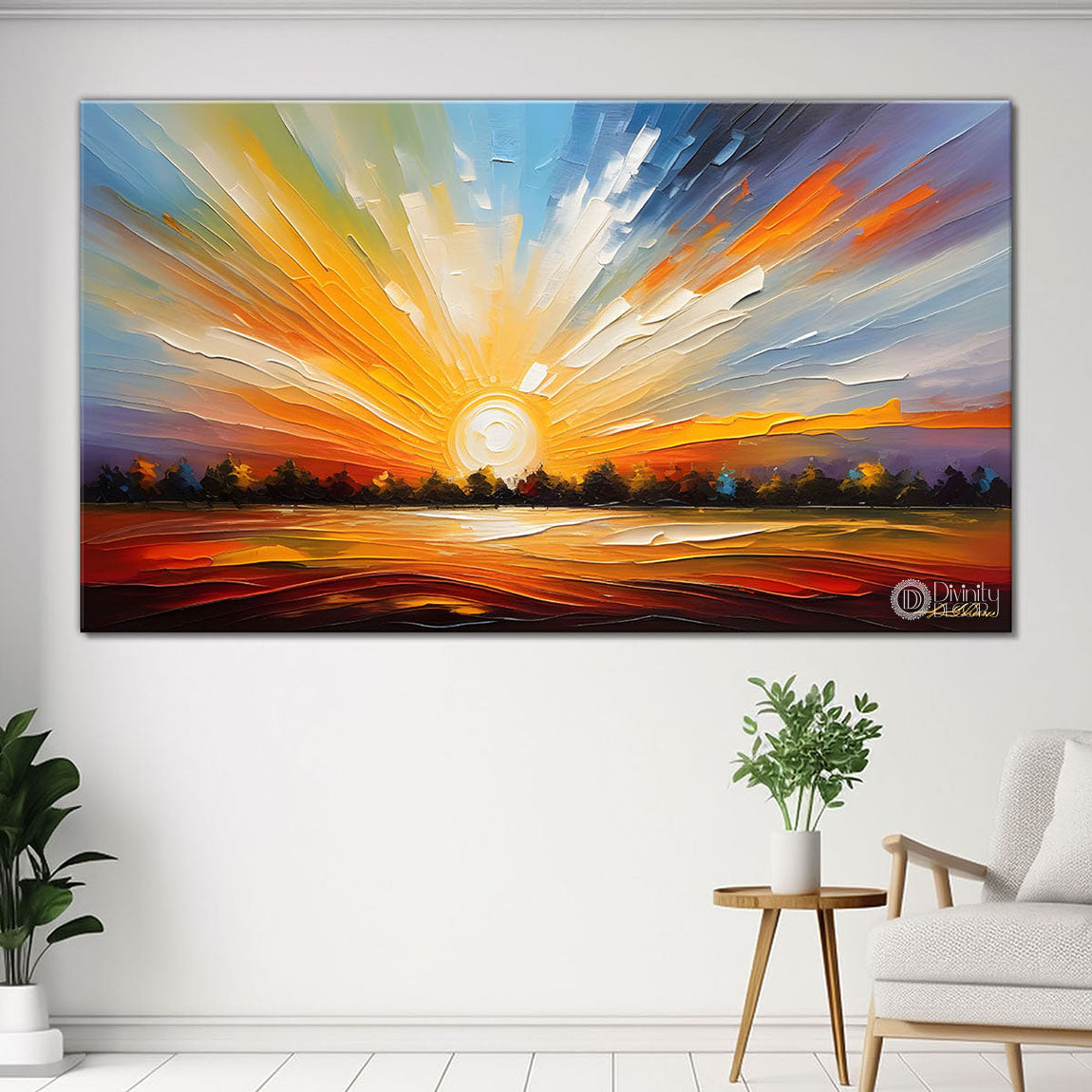 Sunset view in textured painting Canvas Painting - Nature Art -294