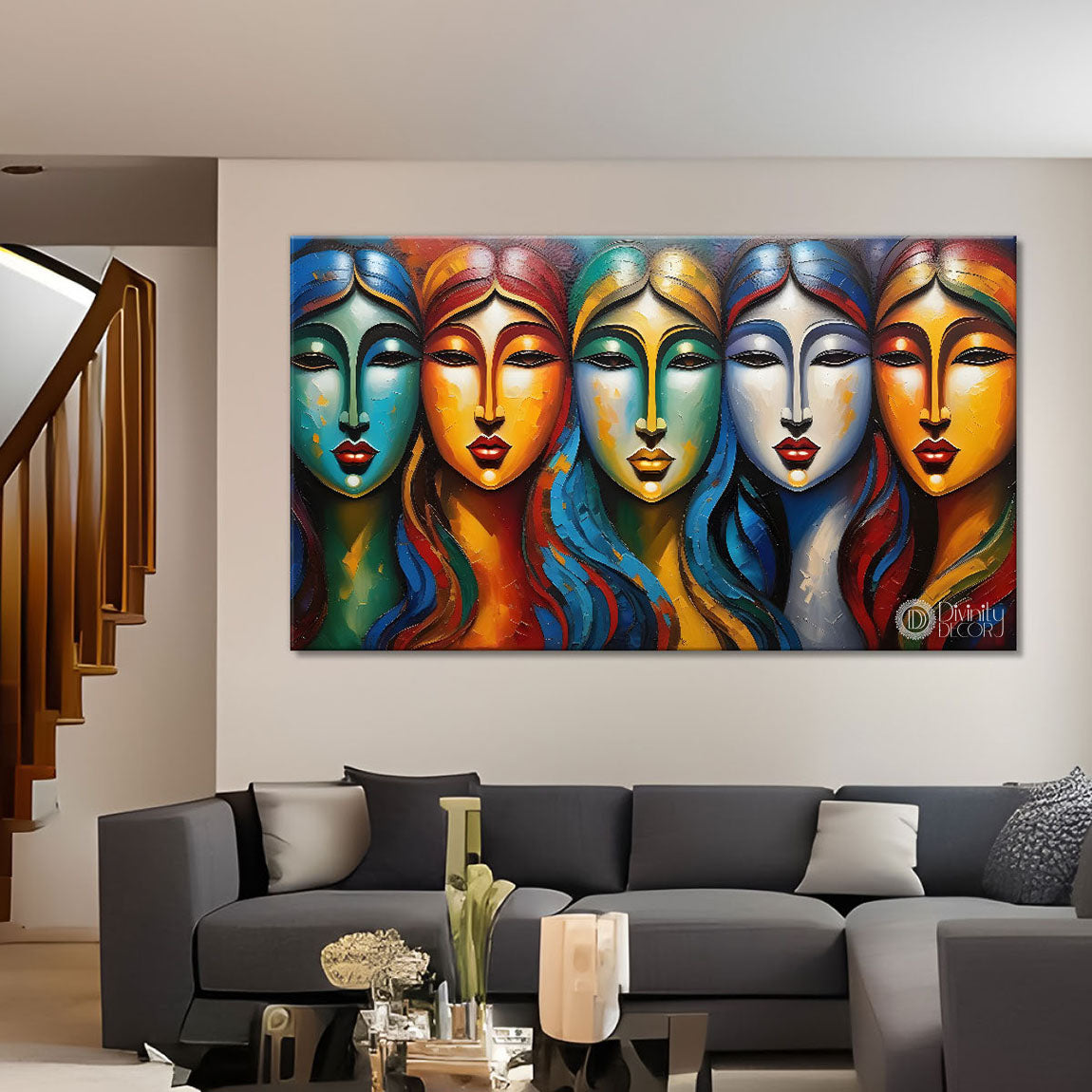 Multiple faces in textured modern art Canvas Painting - Design - Modern-L-295