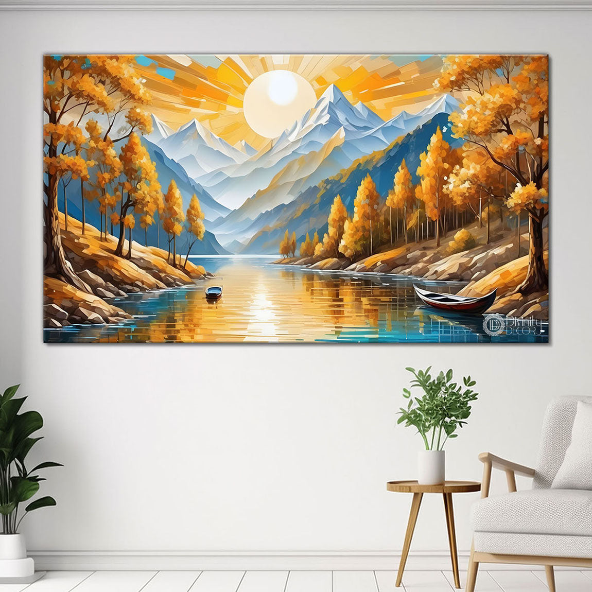 Yellow trees and mountains painting Canvas Painting - Nature Art -296