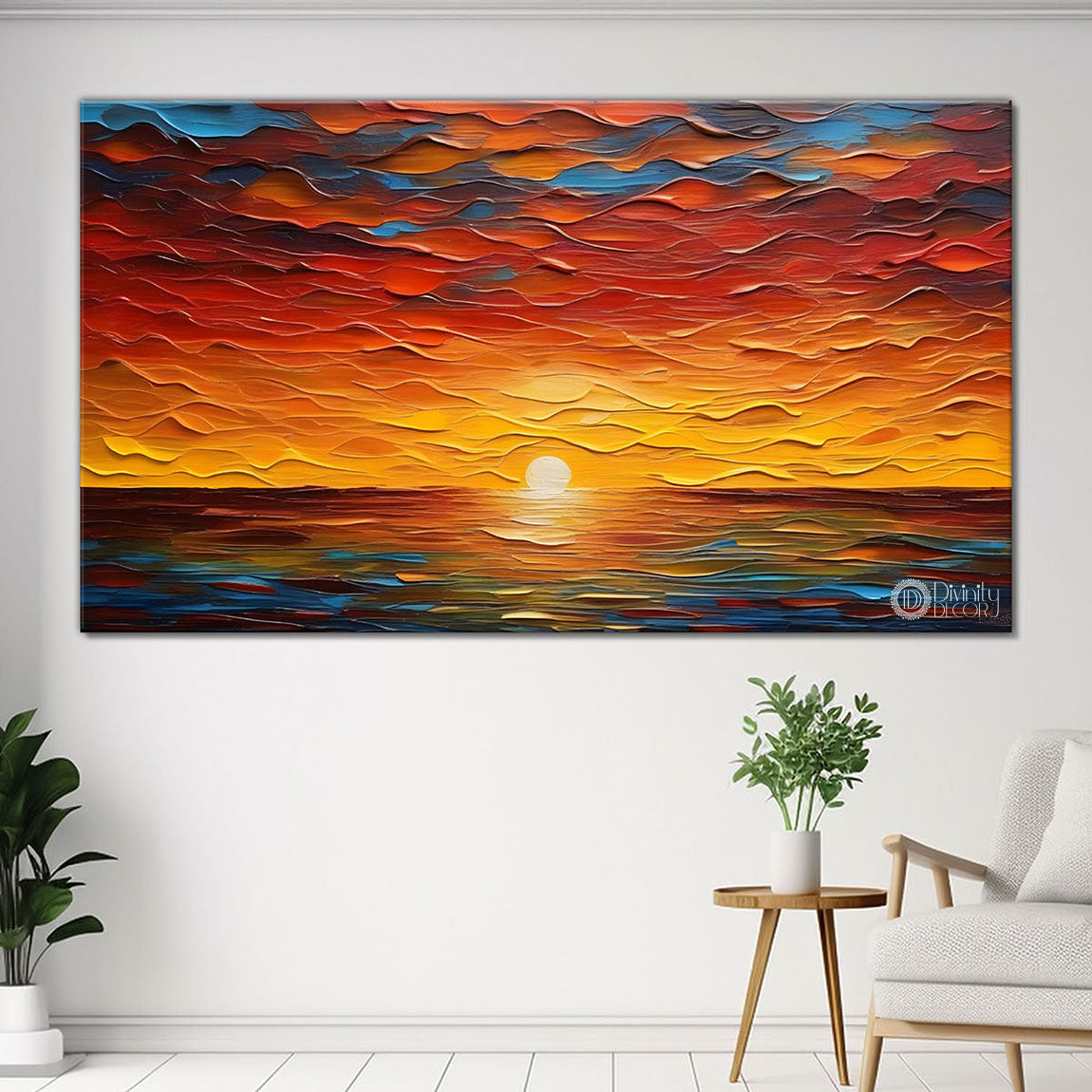 Sunset view in textured painting Canvas Painting - Nature Art -297