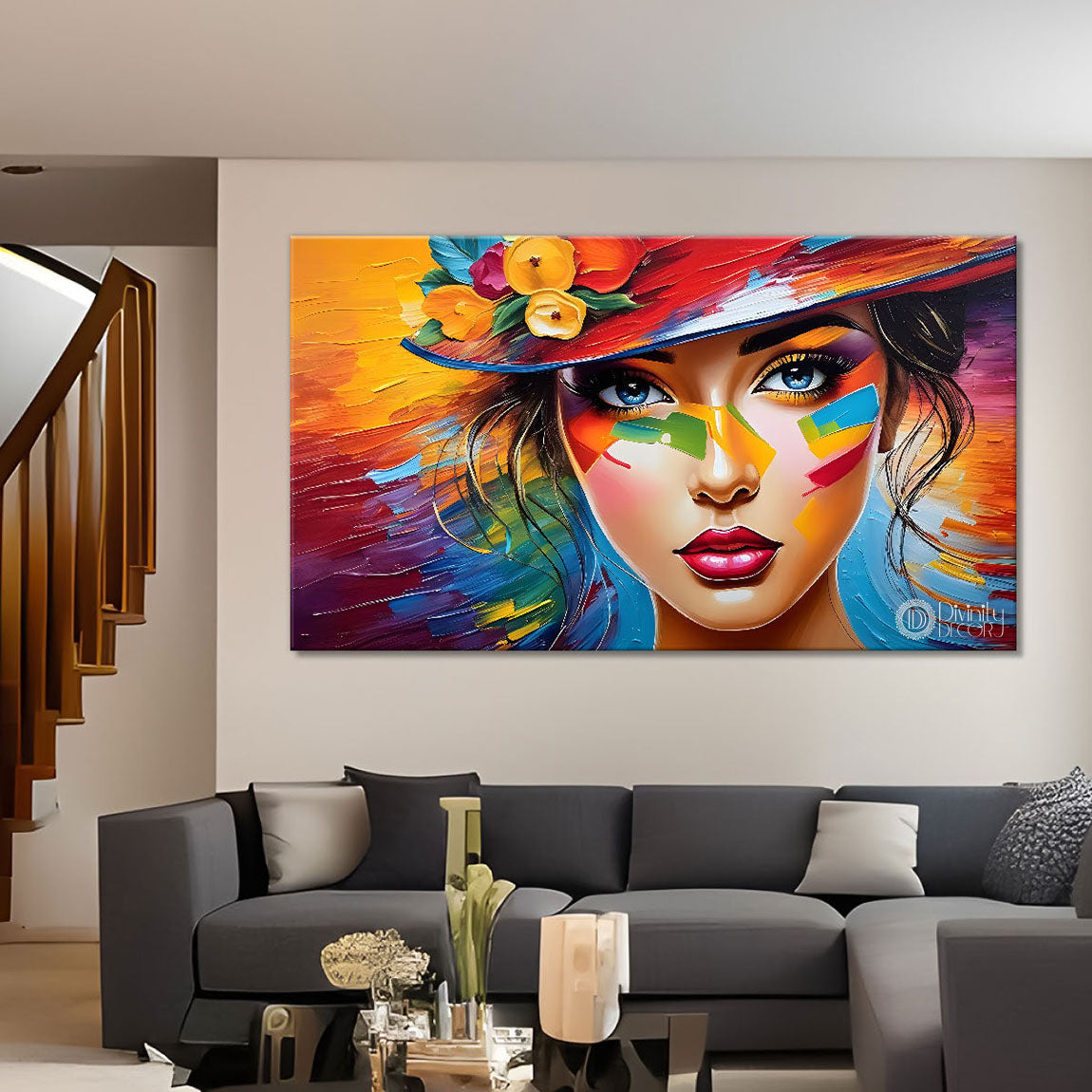 Beautiful lady textured modern art Canvas Painting - Design - Modern-L-298