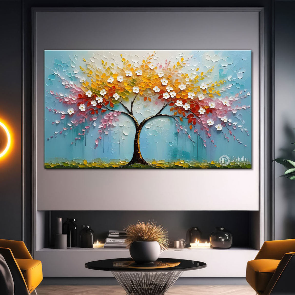 Colorful tree in textured modern art- Design - Tree-298