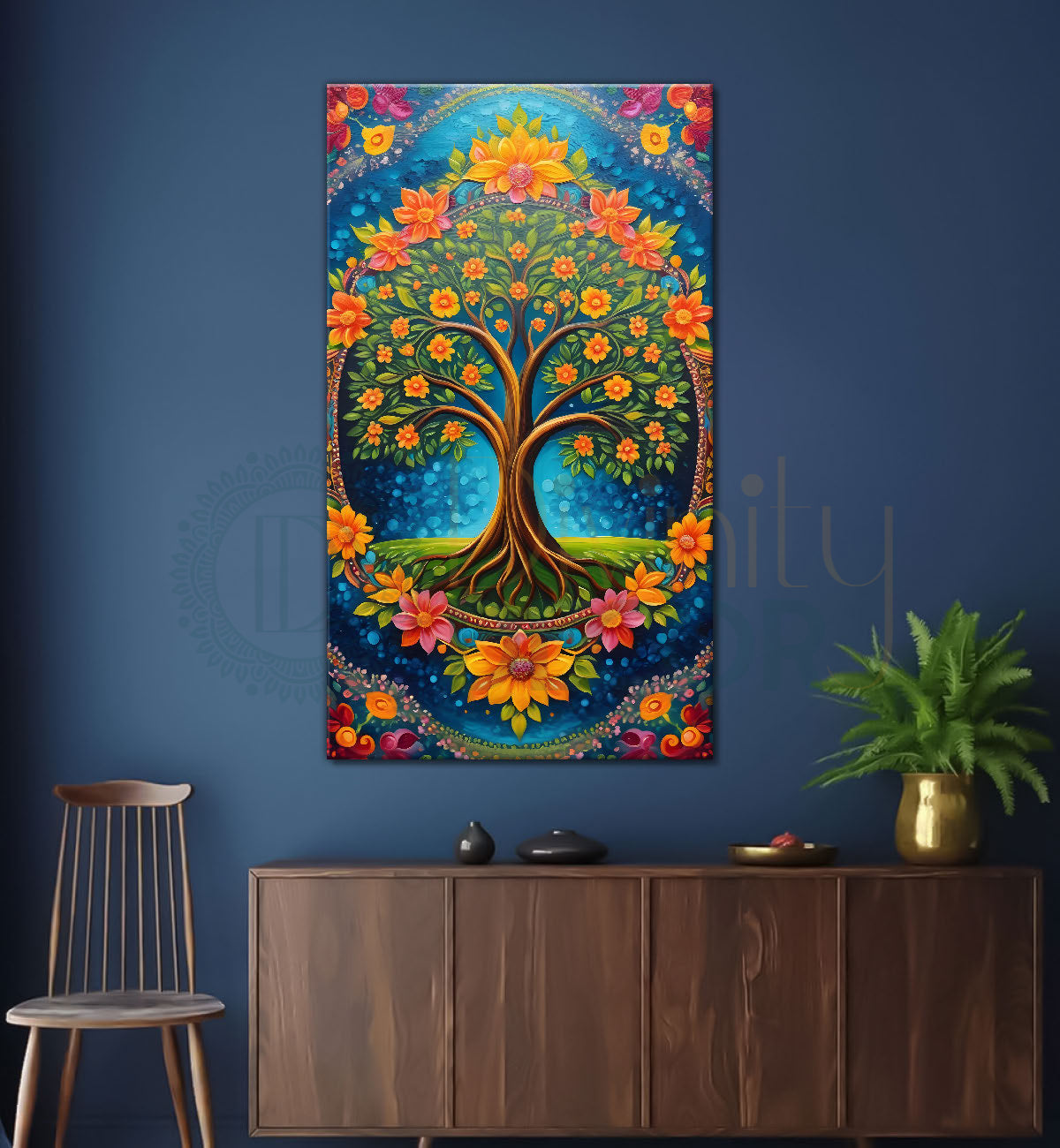Tree with colourful flowers in bright background textured modern art Canvas painting - Tree-V-29