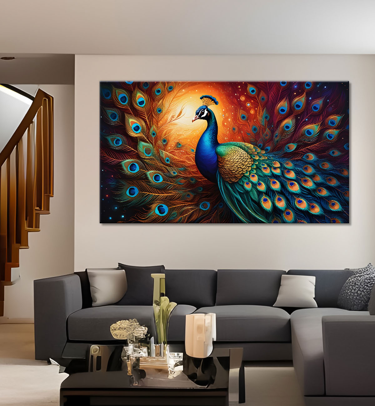 Peacock with the bright background painting Canvas Painting - Design - Peacock-29