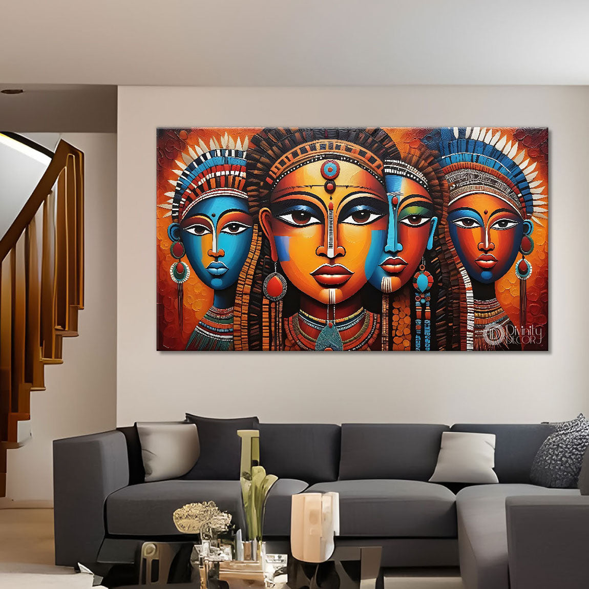 Beautiful tribal women textured modern art Canvas Painting - Design - Modern-L-300