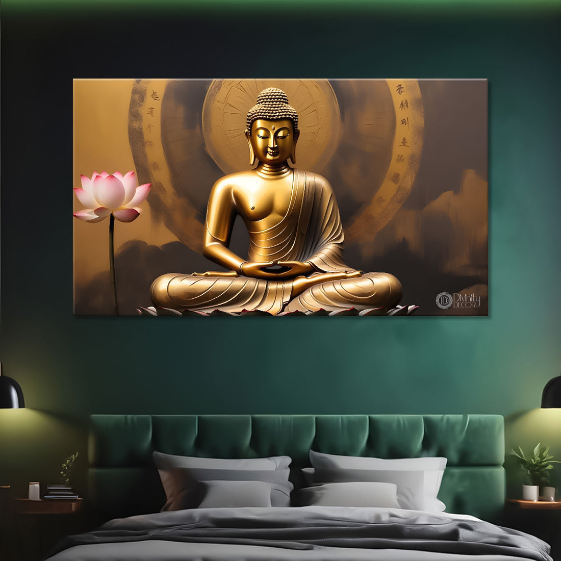 Golden buddha in golden background textured painting Canvas Wall Painting - Buddha-301