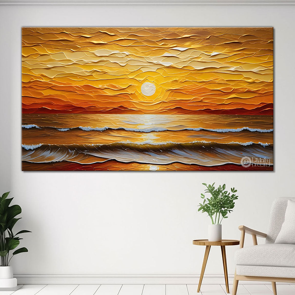 Sunset view in textured painting Canvas Painting - Nature Art -301