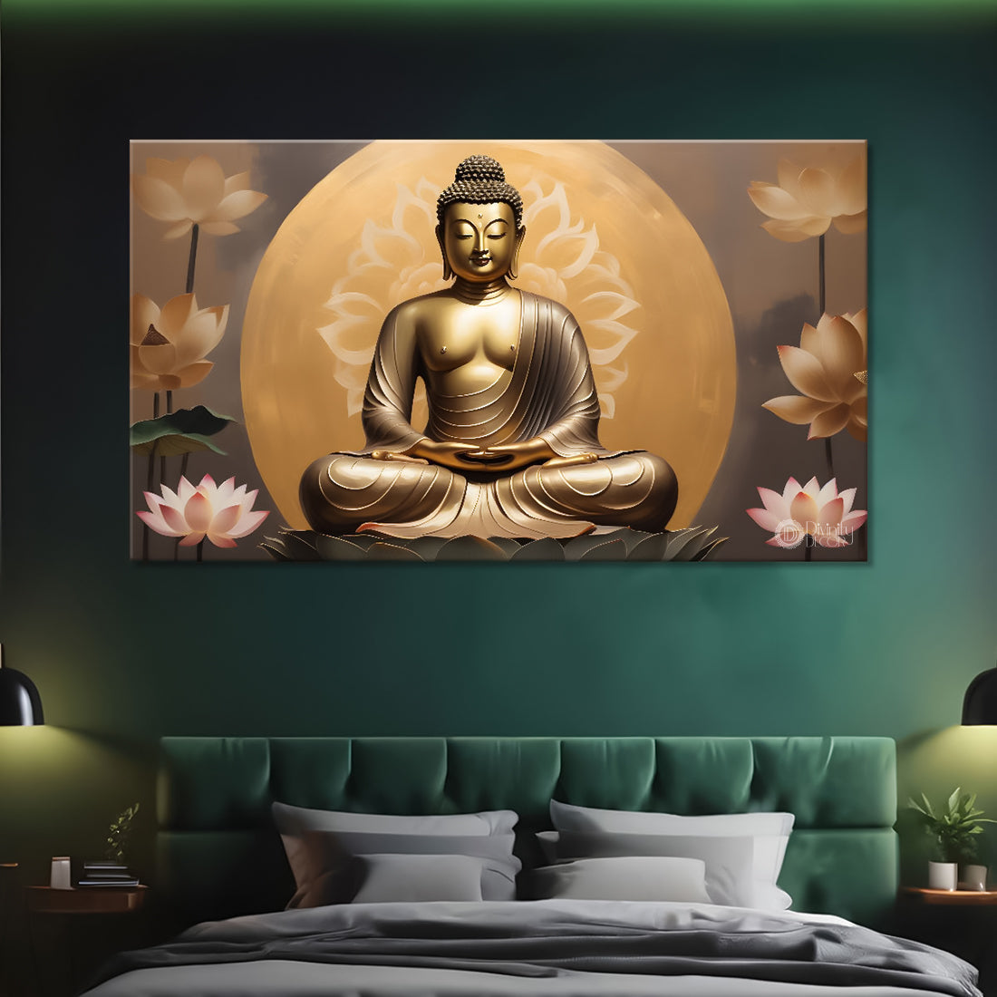 Golden buddha in golden background textured painting Canvas Wall Painting - Buddha-302